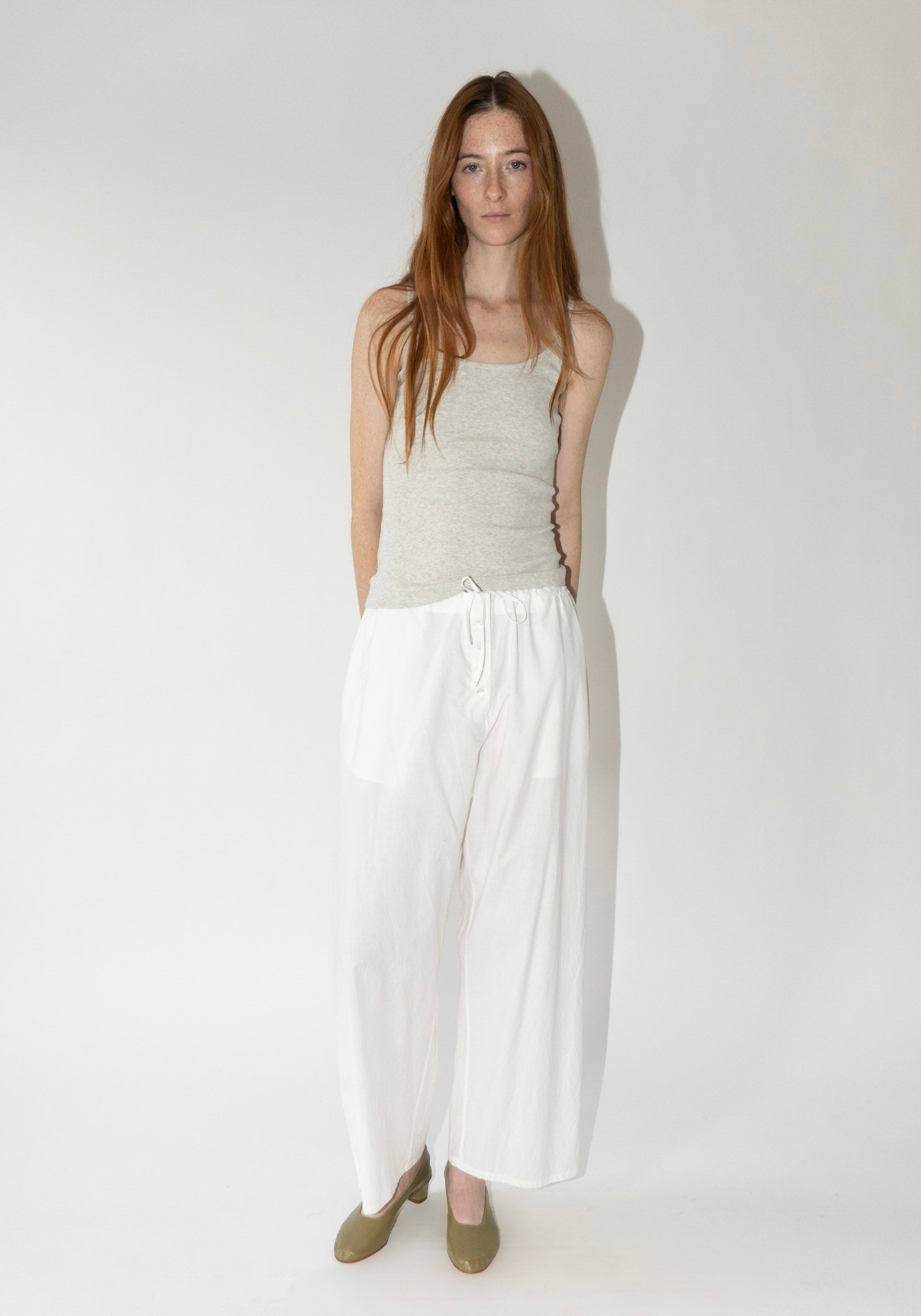 Cotton Drawstring Pant in Natural White