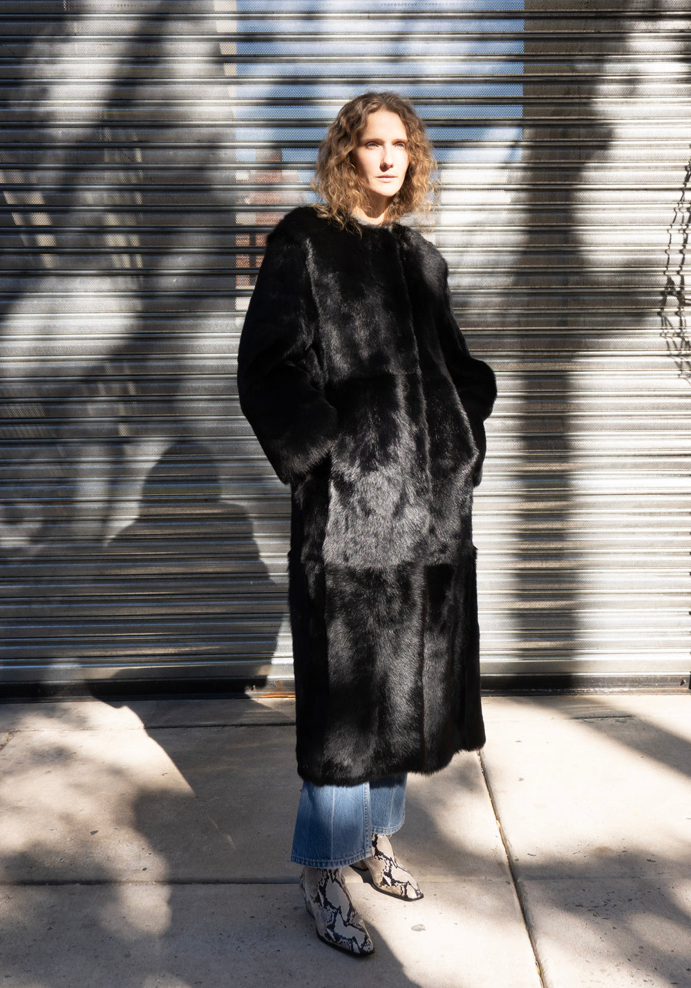 Siba Long Shearling Coat in Black