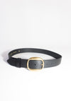 Maison Boinet Leather Large Brass Buckle Belt in Black