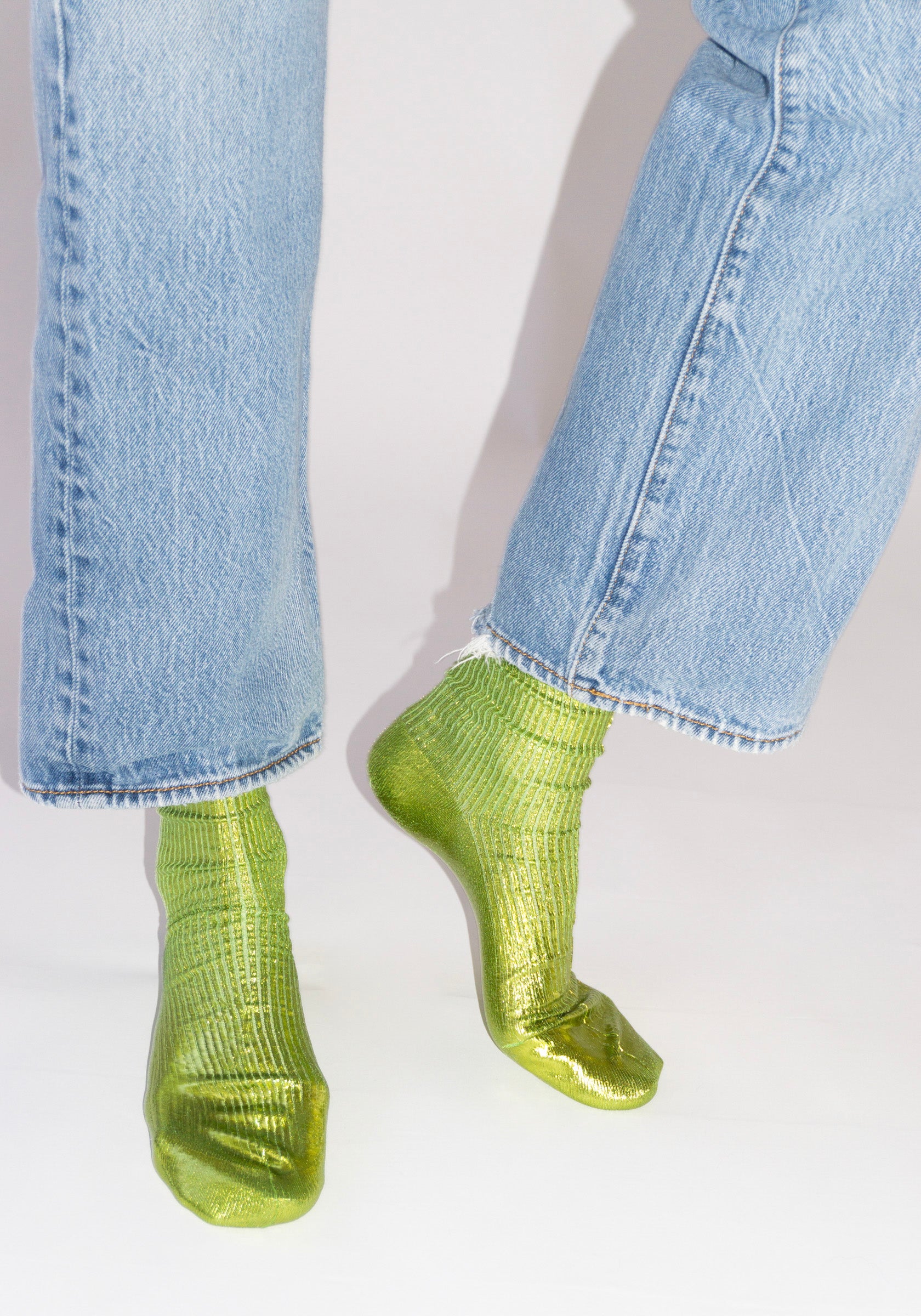 Maria La Rosa Ribbed Laminated Sock in Lime