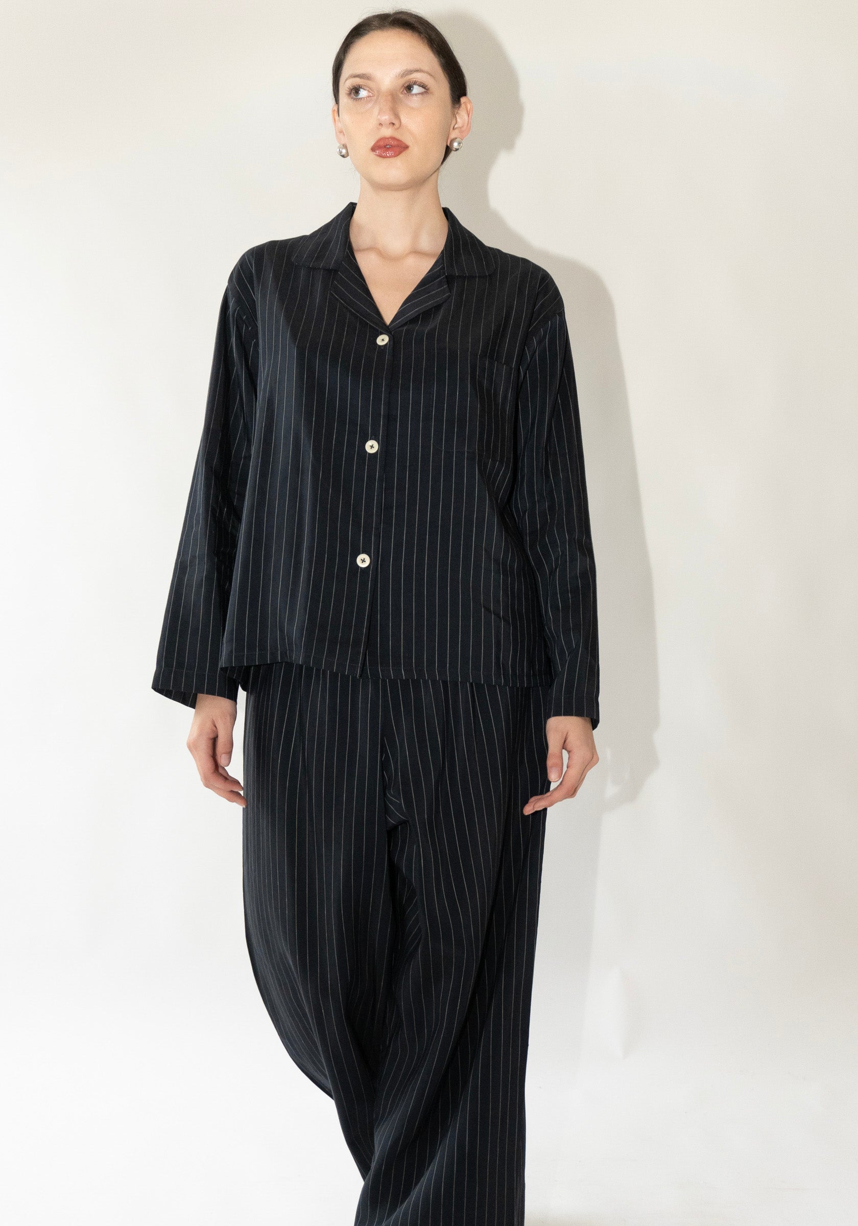 Shaina Mote Pajama Shirt in Navy Pinstripe