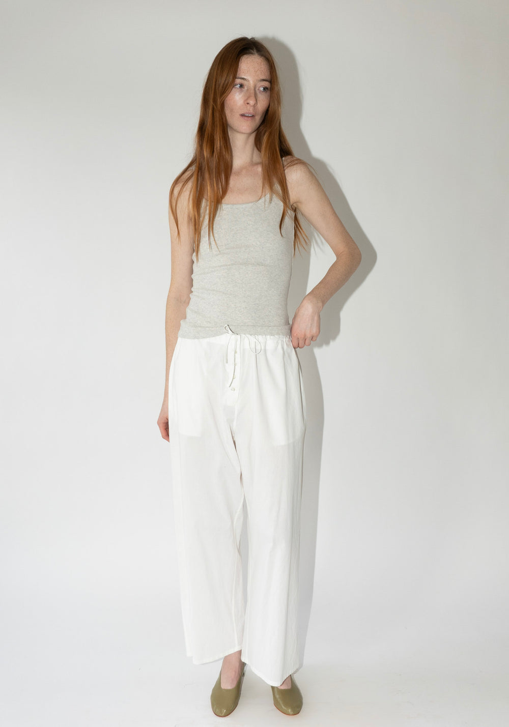Cotton Drawstring Pant in Natural White