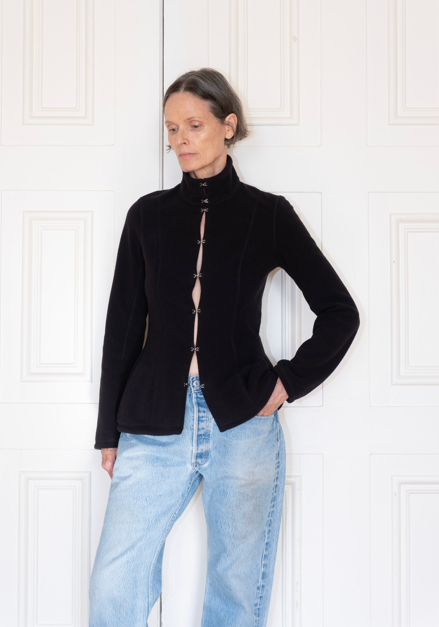 Colleen Allen Shaped Fleece Jacket in Black