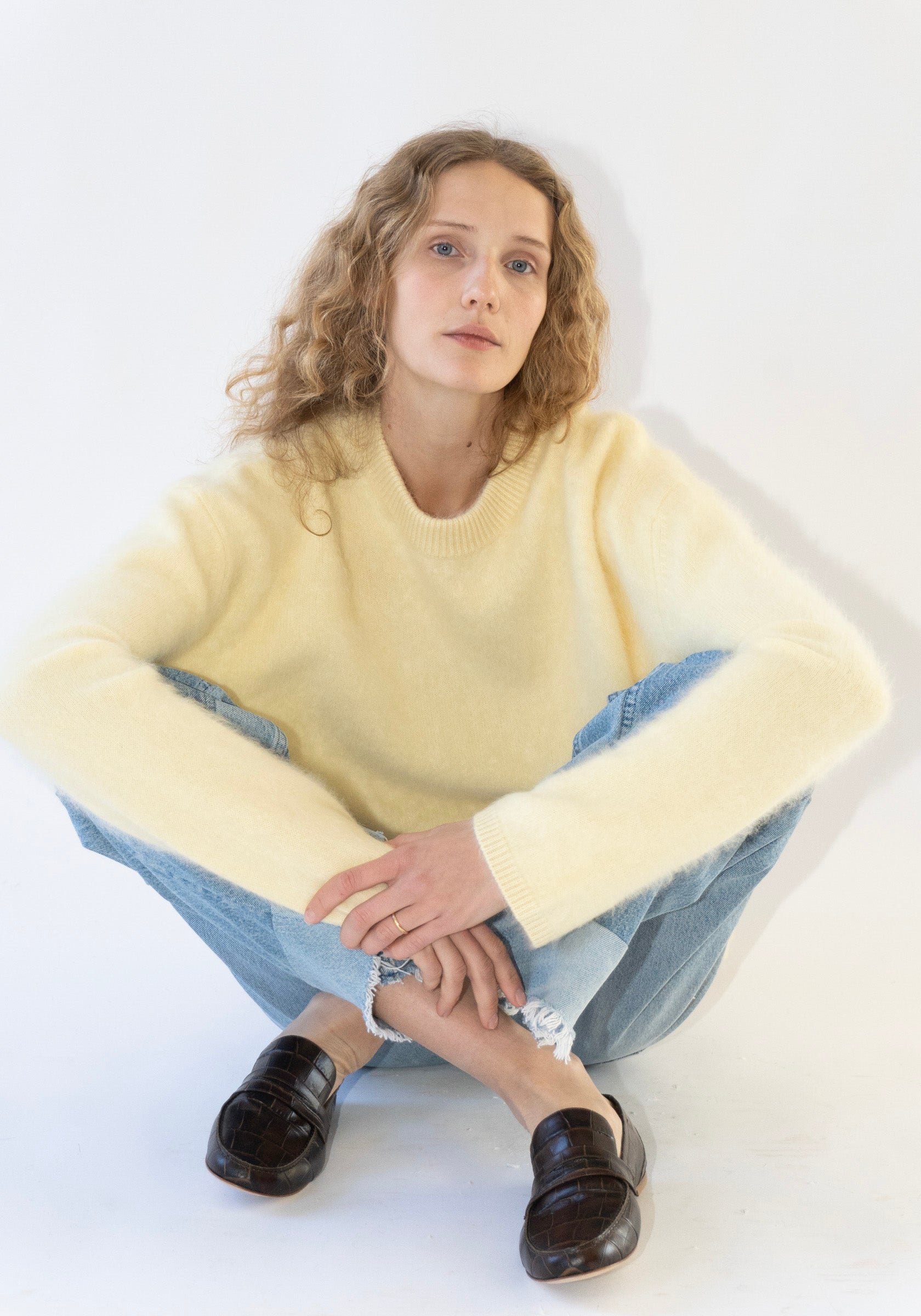 Natalia Brushed Cashmere Sweater in Butter