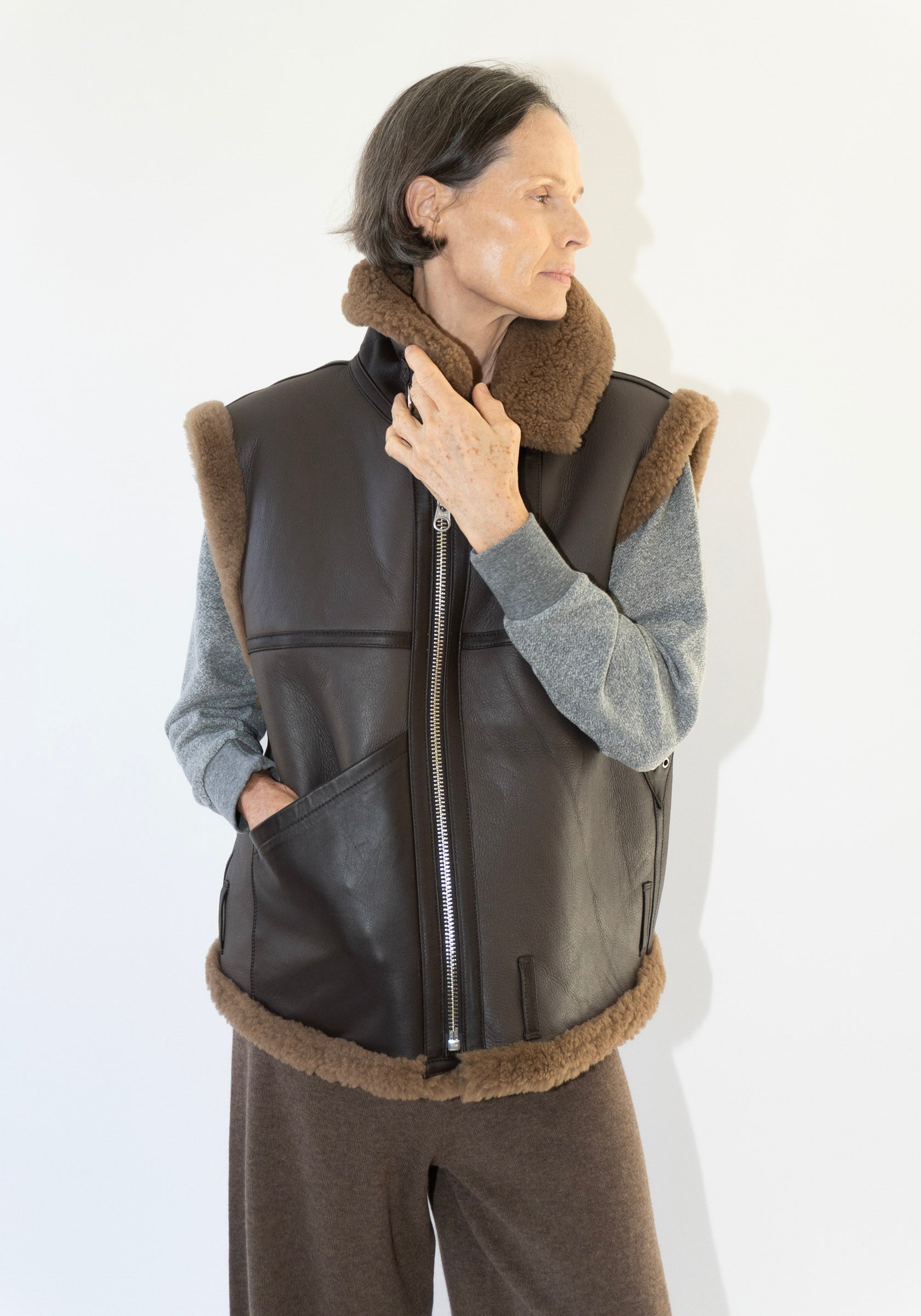 Shearling Vest in Brown