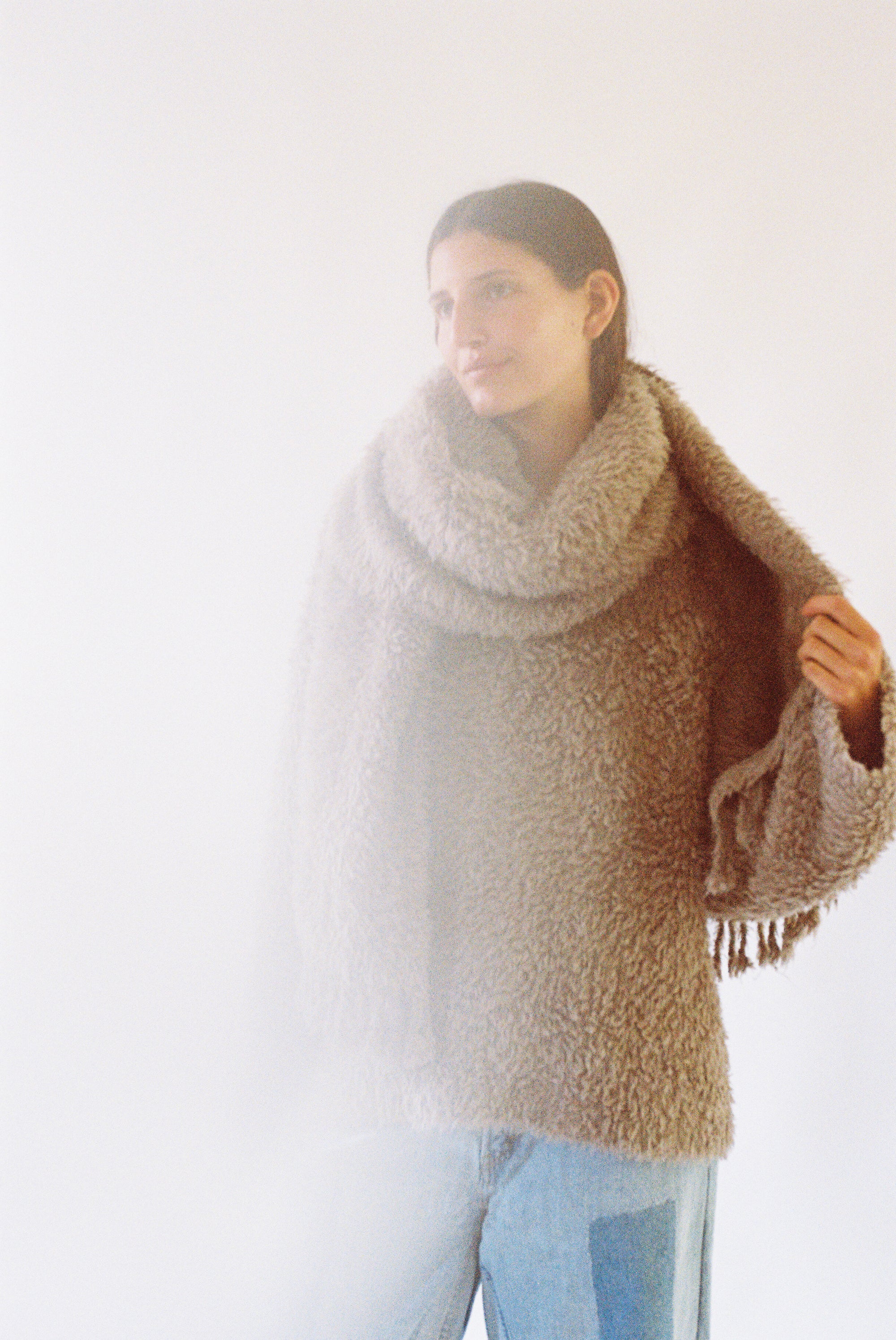 Handwoven Fur Wrap in Taupe