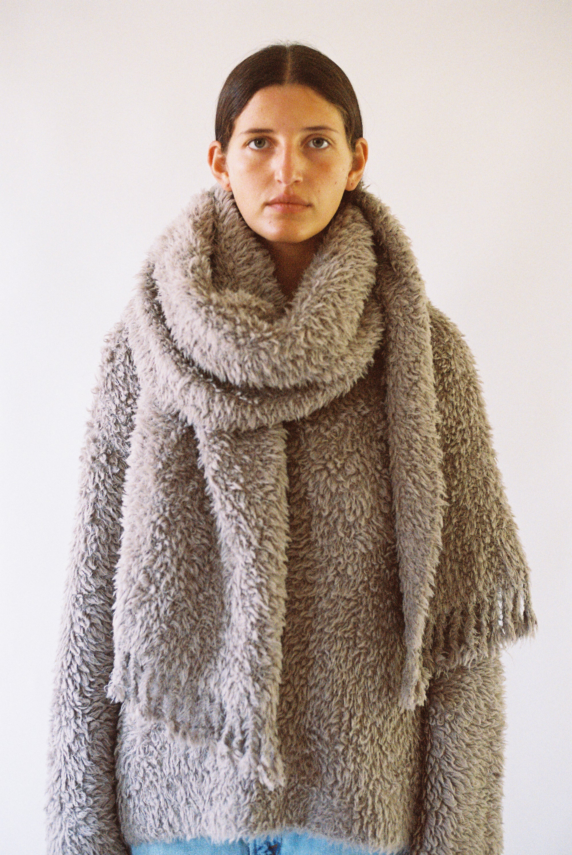 Handwoven Fur Wrap in Taupe