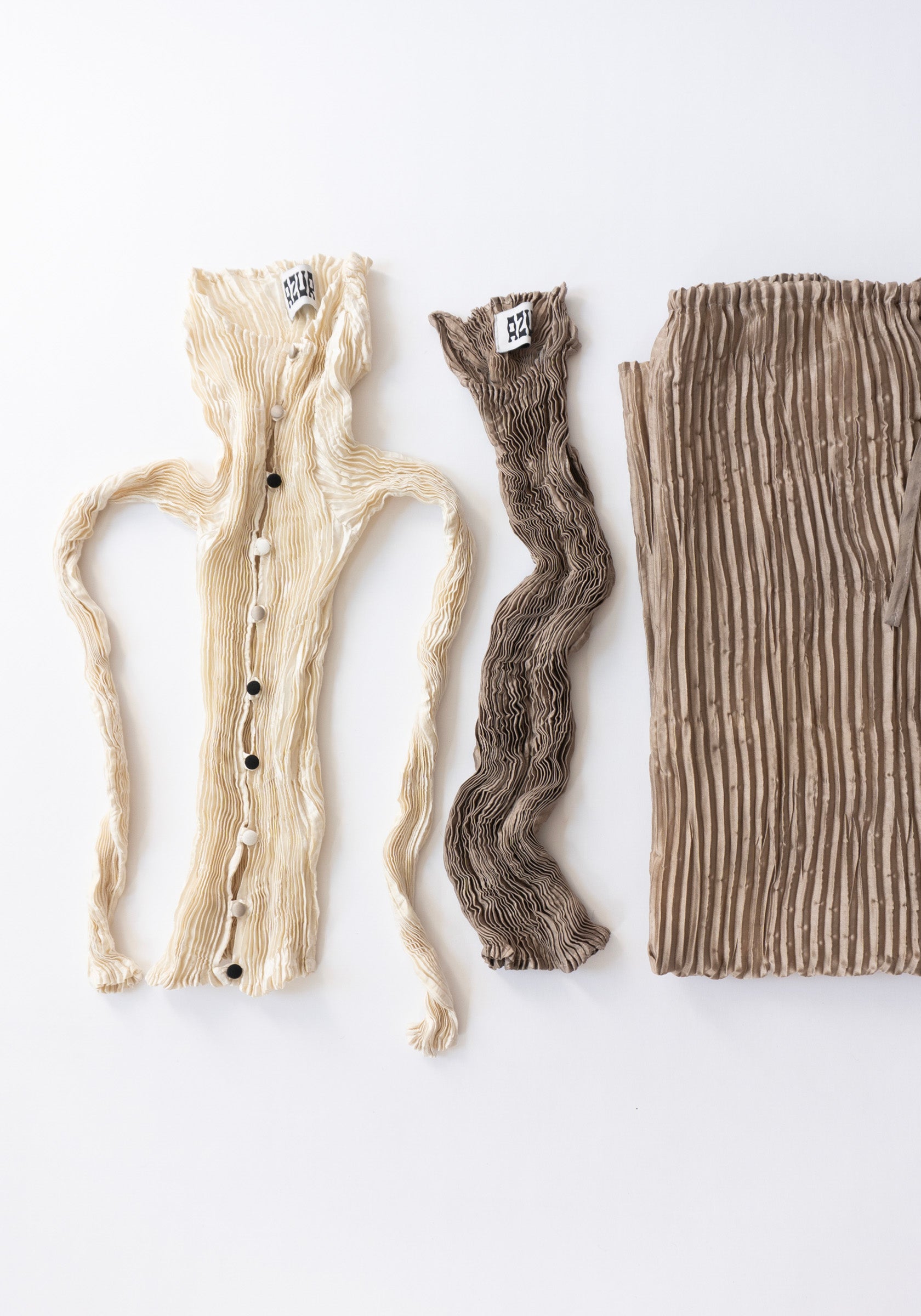 Plissé Satin Silk Cardigan in Off White