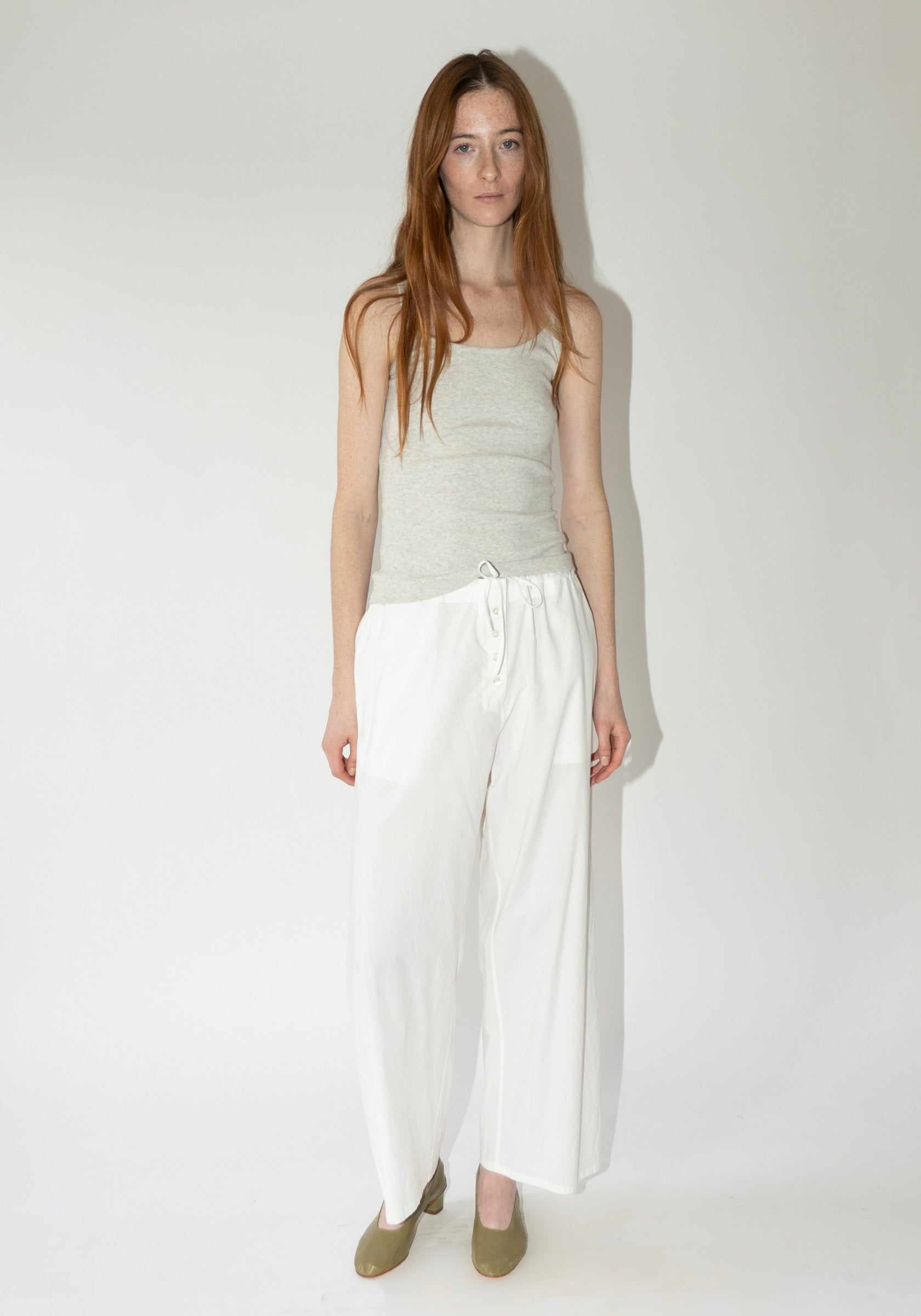 Cotton Drawstring Pant in Natural White