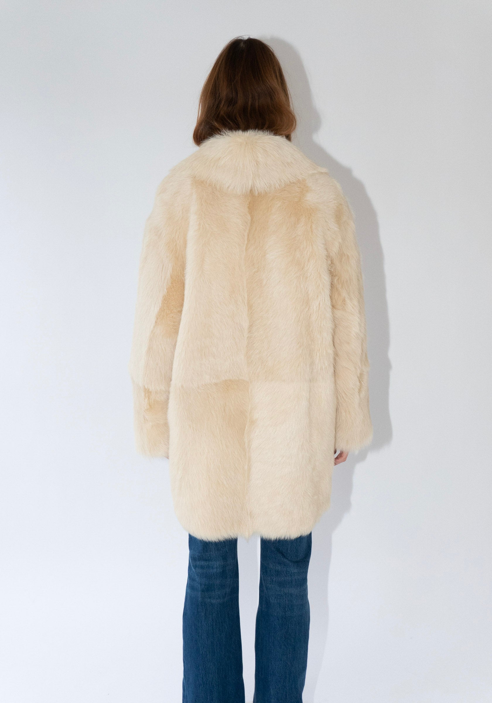 Loulou de Saison Ruben Mid Length Shearling Coat in Butter