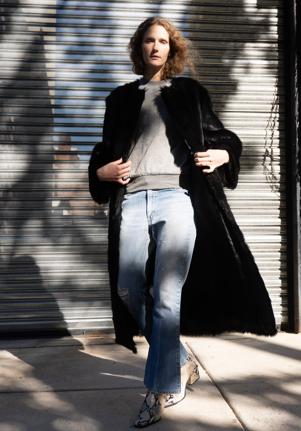 Siba Long Shearling Coat in Black