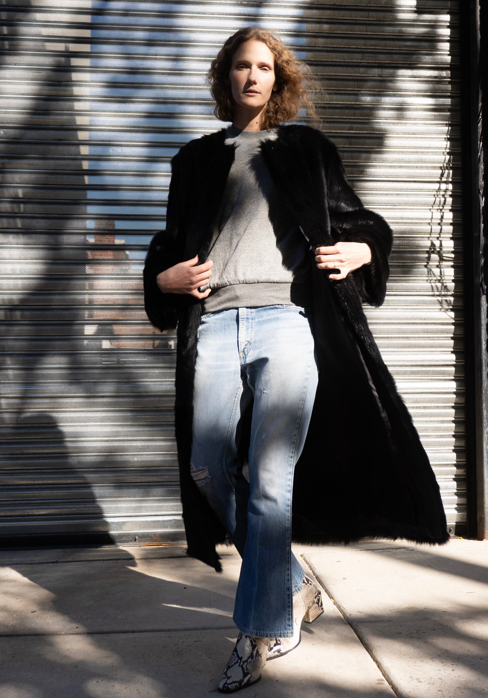 Siba Long Shearling Coat in Black