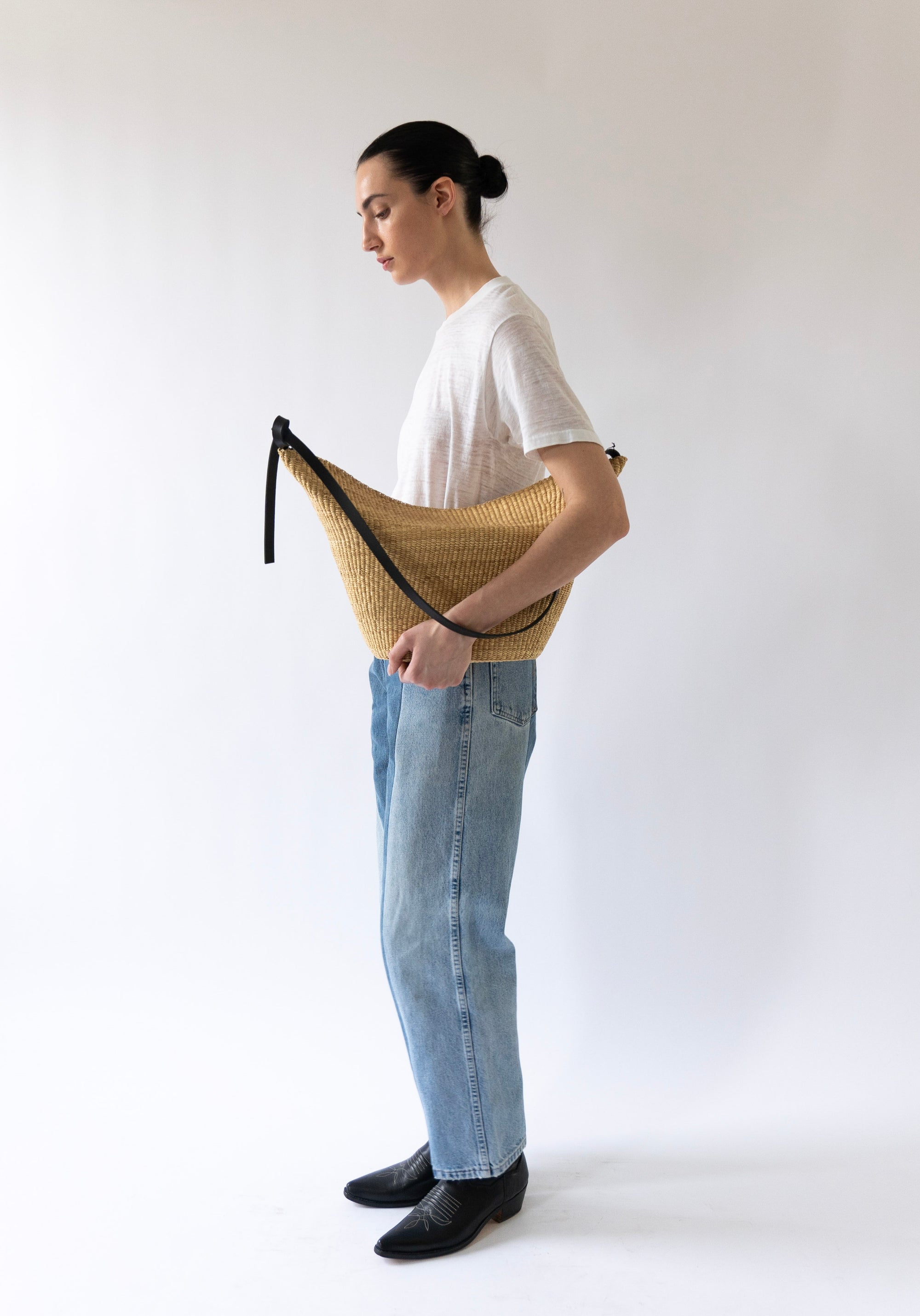 Large Croissant Straw Bag No.35 in Natural