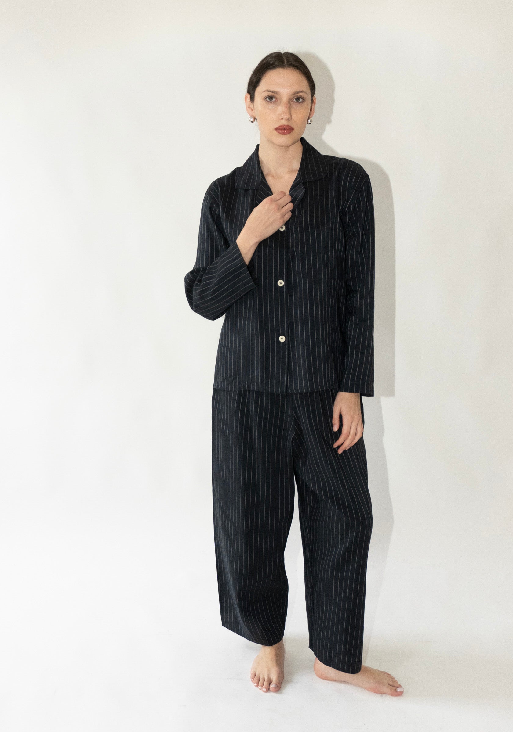 Shaina Mote Pajama Shirt in Navy Pinstripe