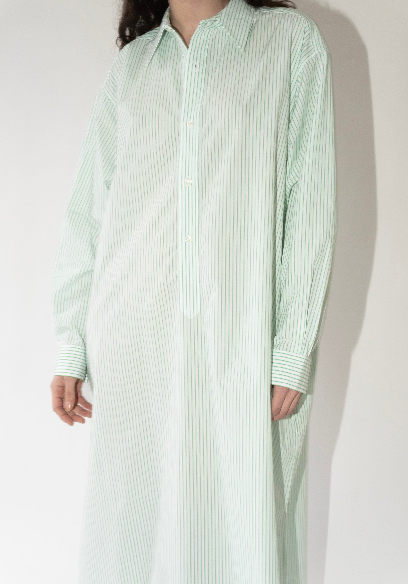 Cristaseya Maxi Shirt Dress in White and Green Stripes