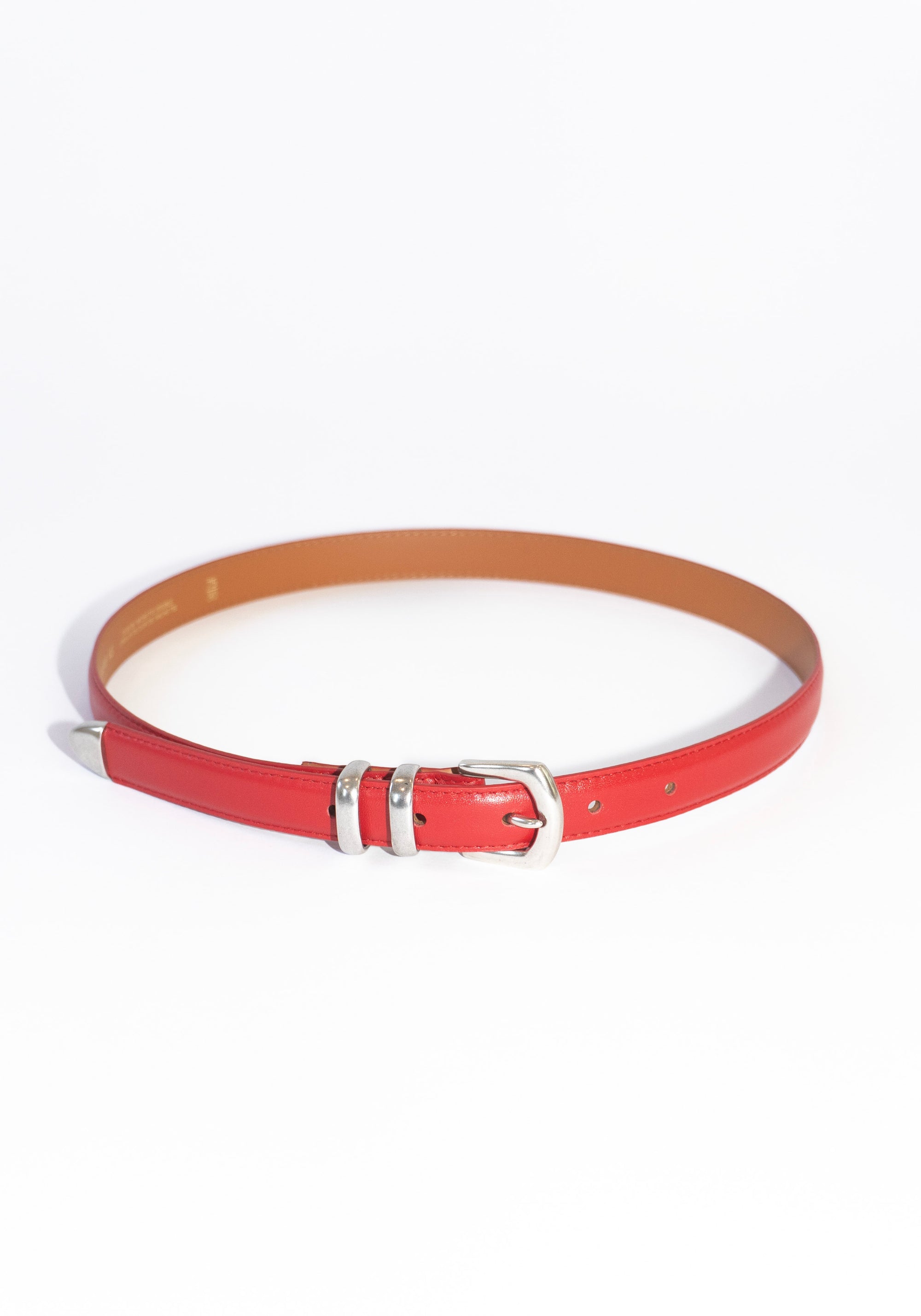 Maison Boinet Skinny Leather Belt in Gooseberry with Silver Buckle
