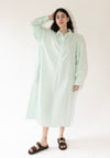 Cristaseya Maxi Shirt Dress in White and Green Stripes