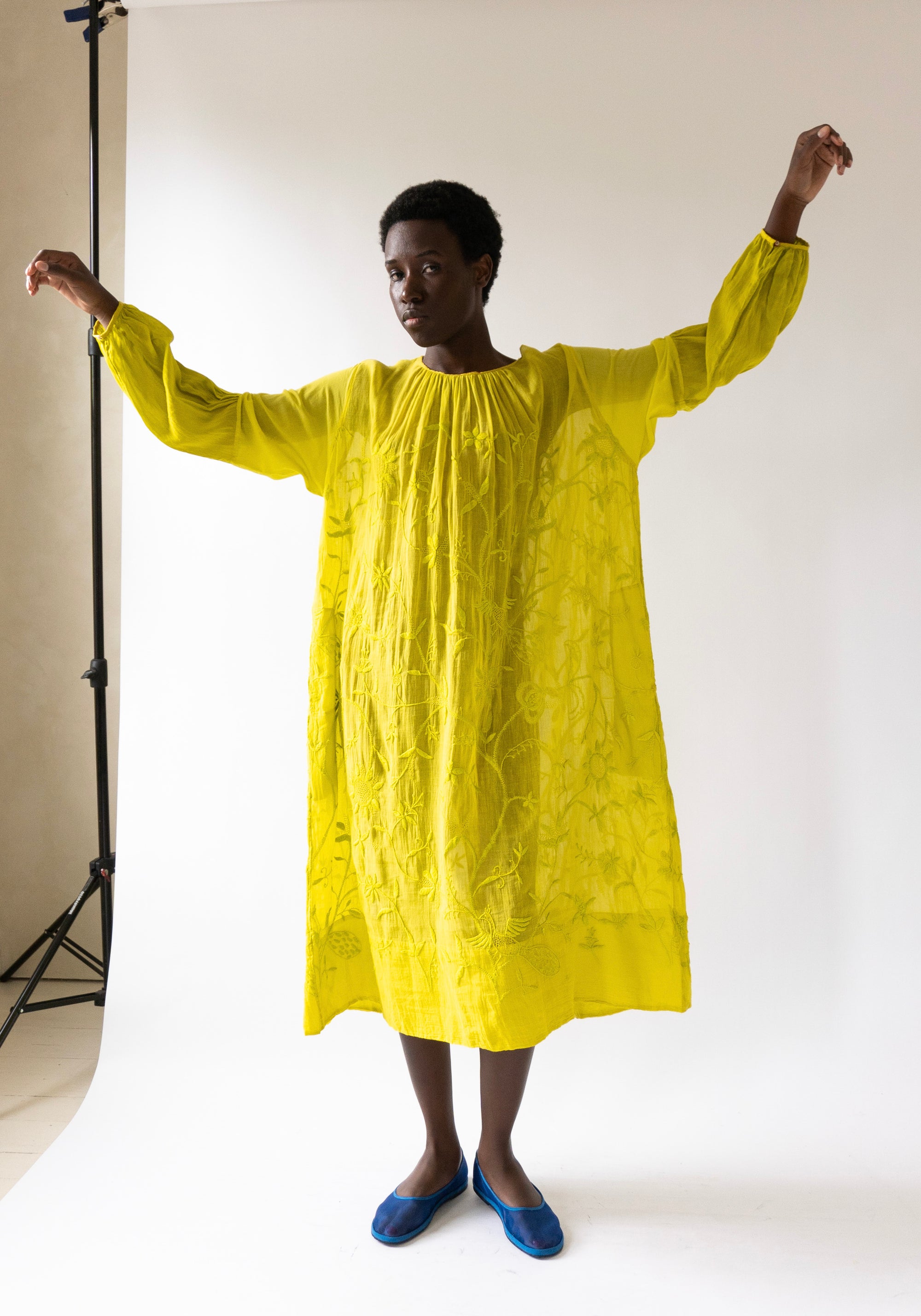 Injiri Embroidered Dress in Yellow