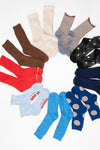 Ruffled Hugger Crew Socks in Periwinkle and Red