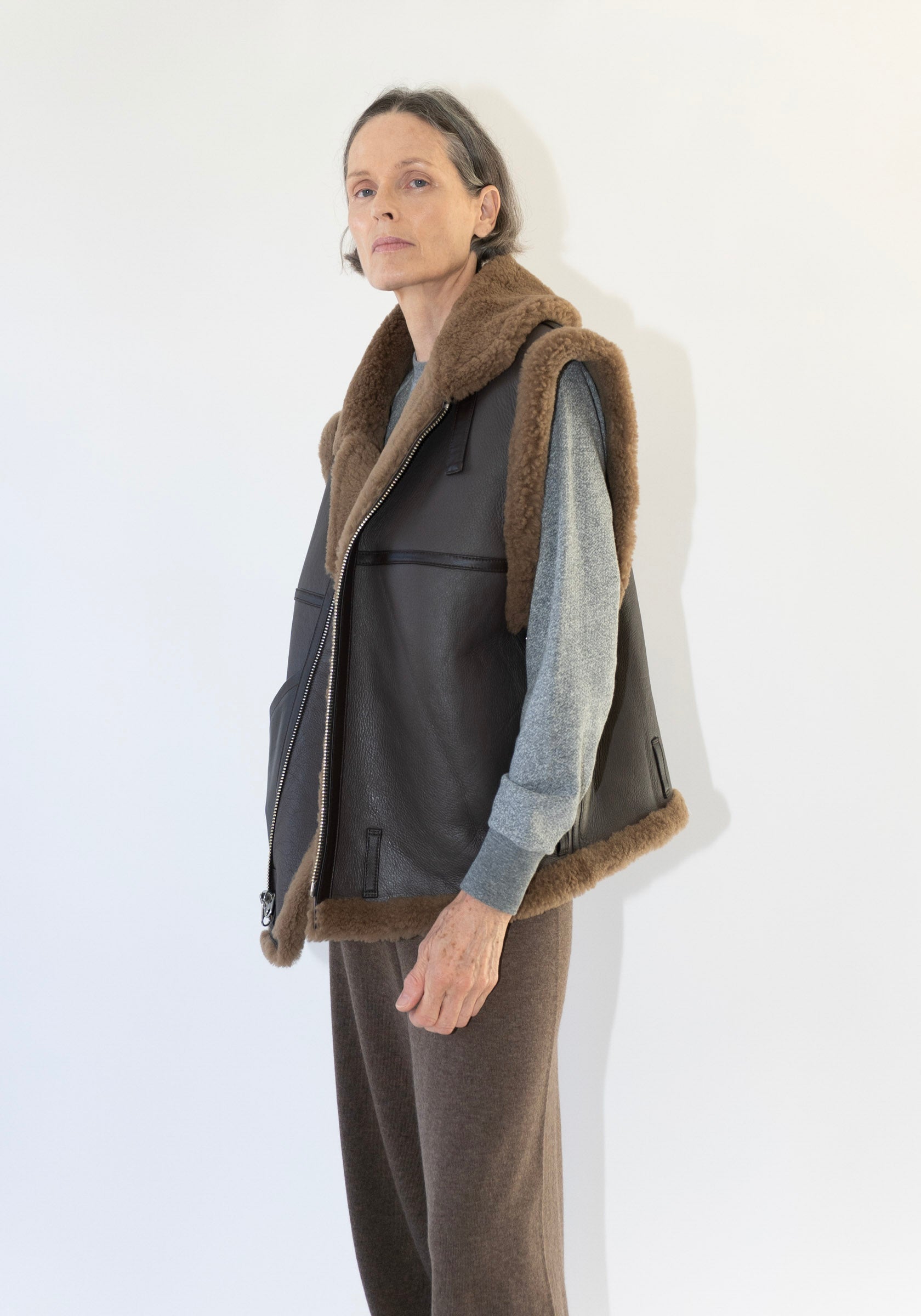 Shearling Vest in Brown