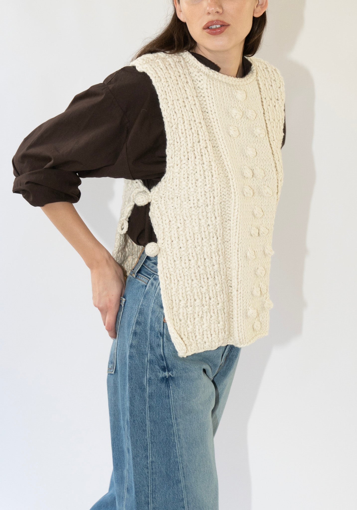 B Sides Hand Knit Gilet in Cream