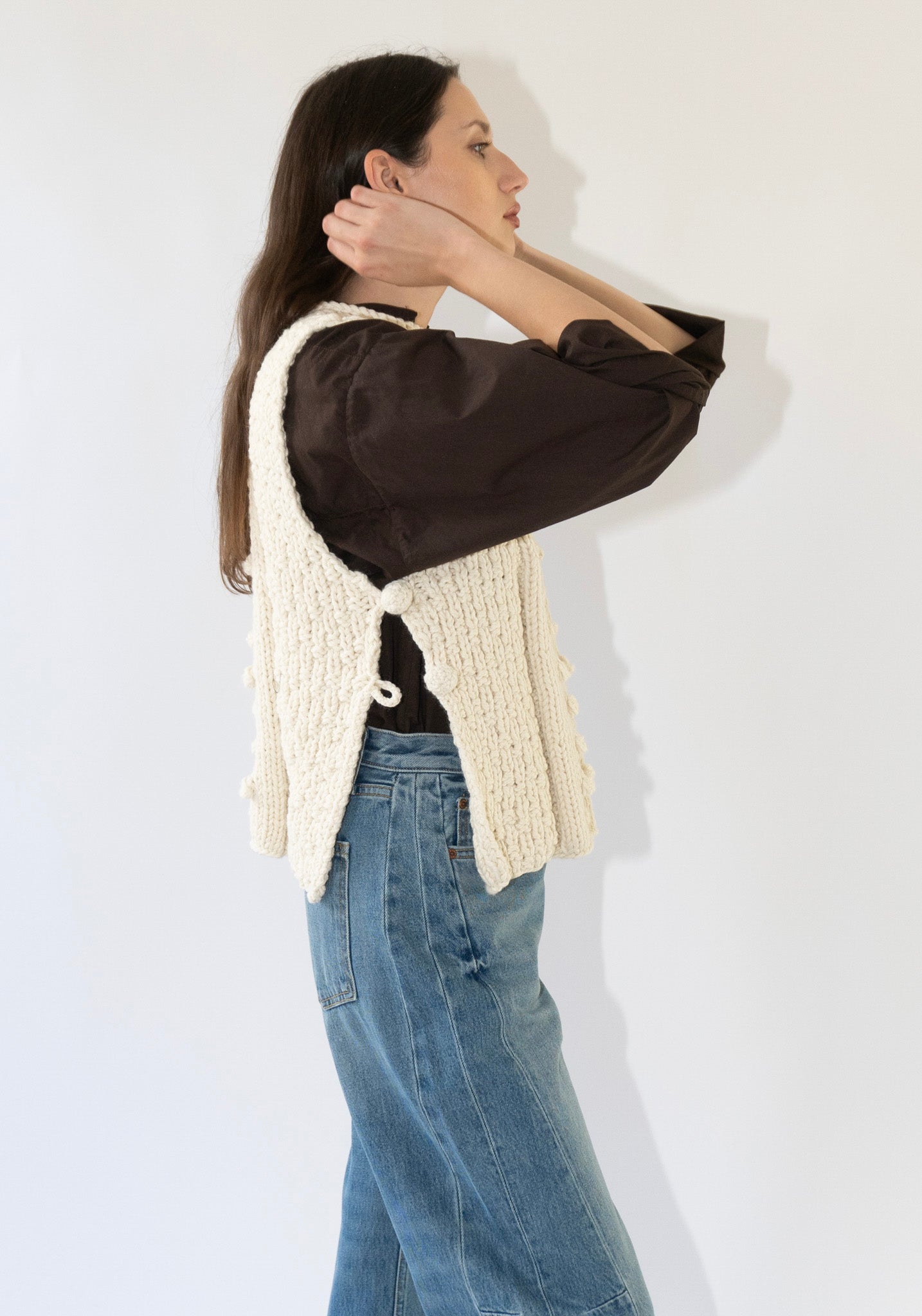 B Sides Hand Knit Gilet in Cream