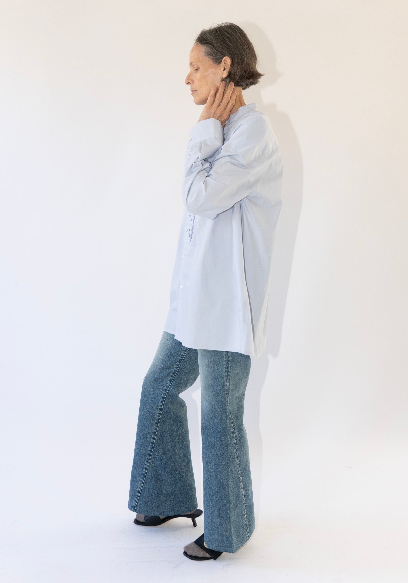Tanaka Flare Jean Trouser in Green Blue