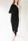 Tigra Tigra Draped T-Shirt Dress with Beadwork and Mirrors in Black