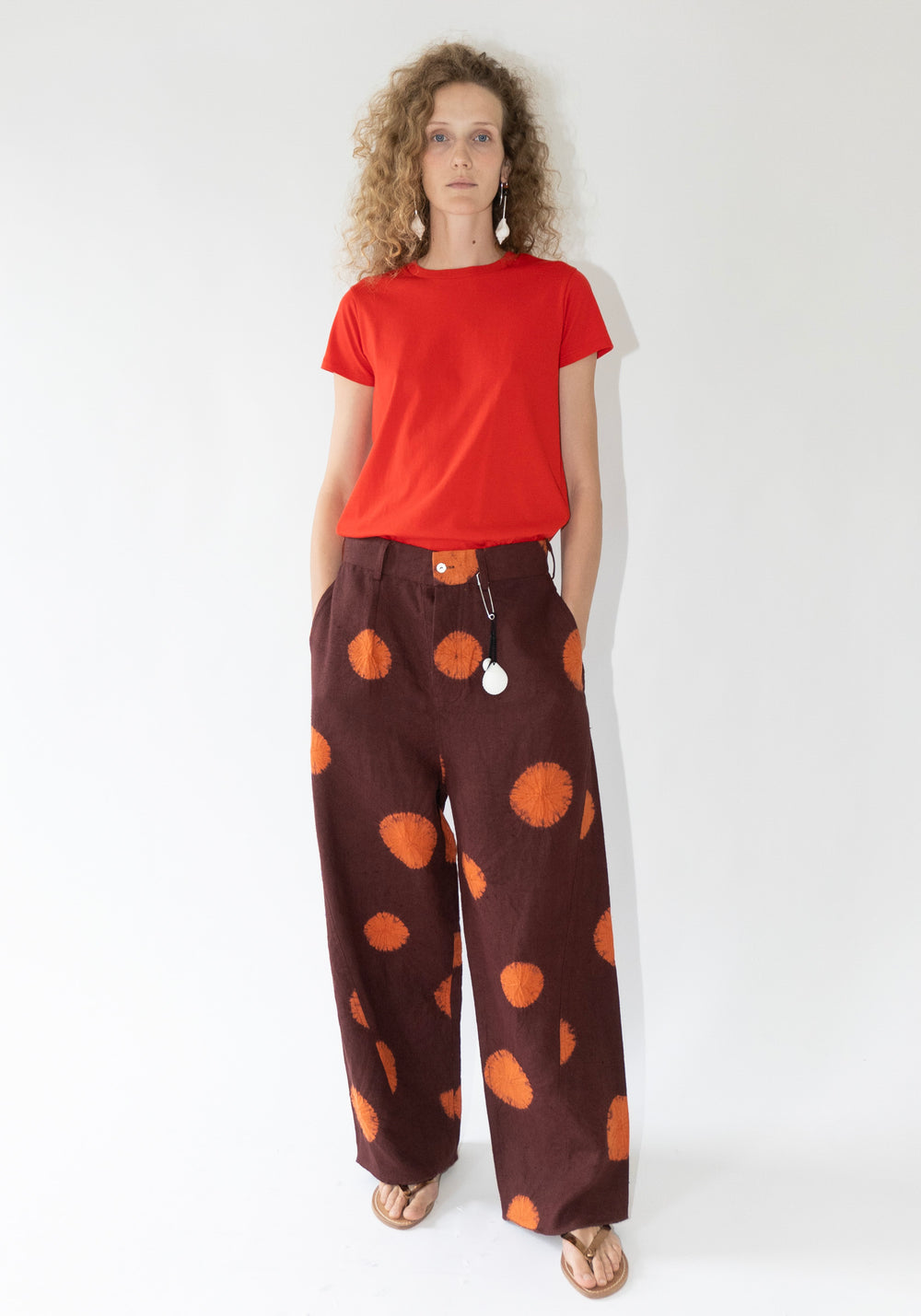 Tigra Tigra Shibori Fan Pants in Maroon and Orange