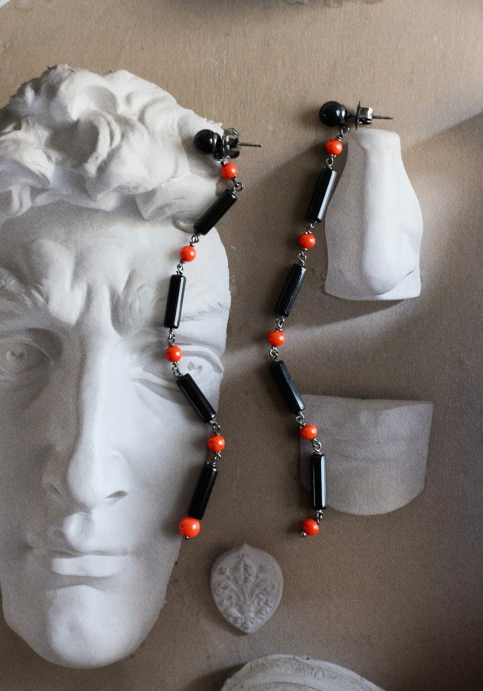 Onyx and Coral Earrings