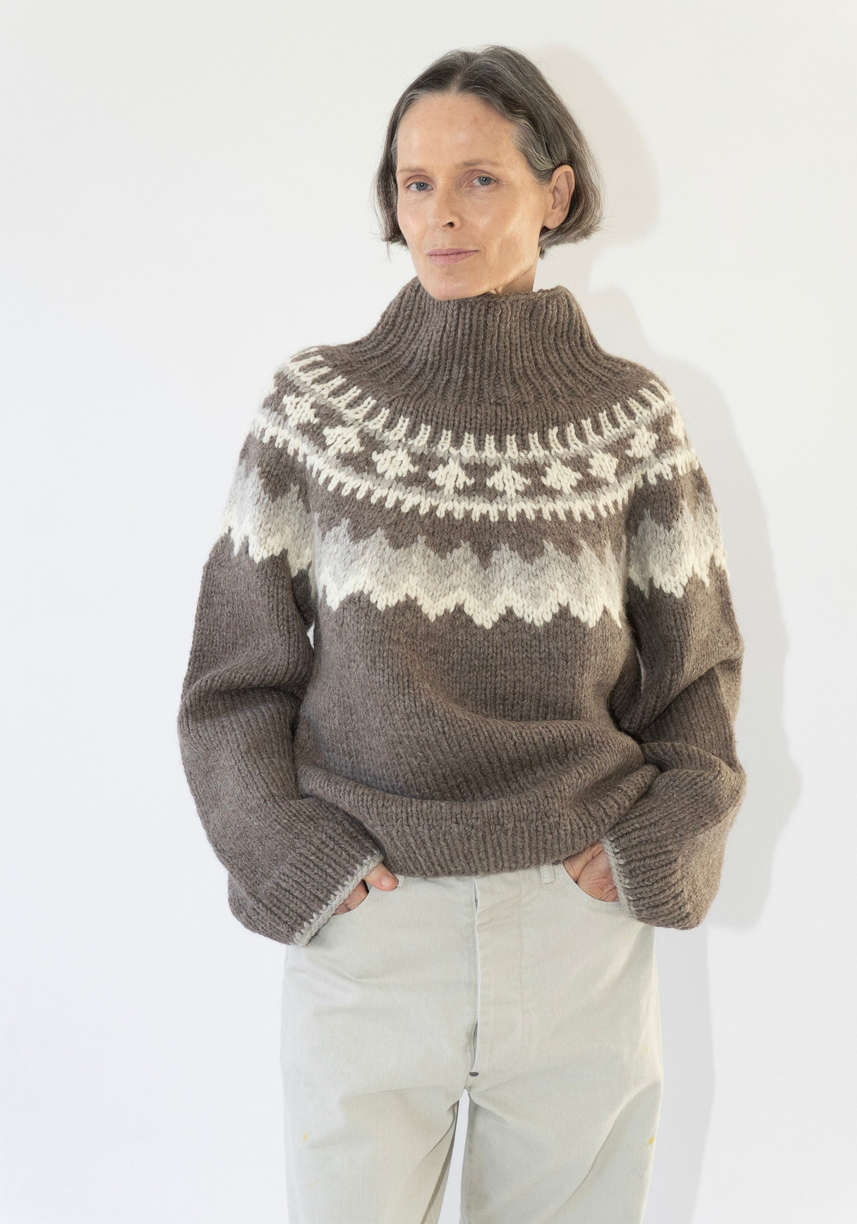 6397 Sedona Hand Knit Sweater in Mink Fairisle