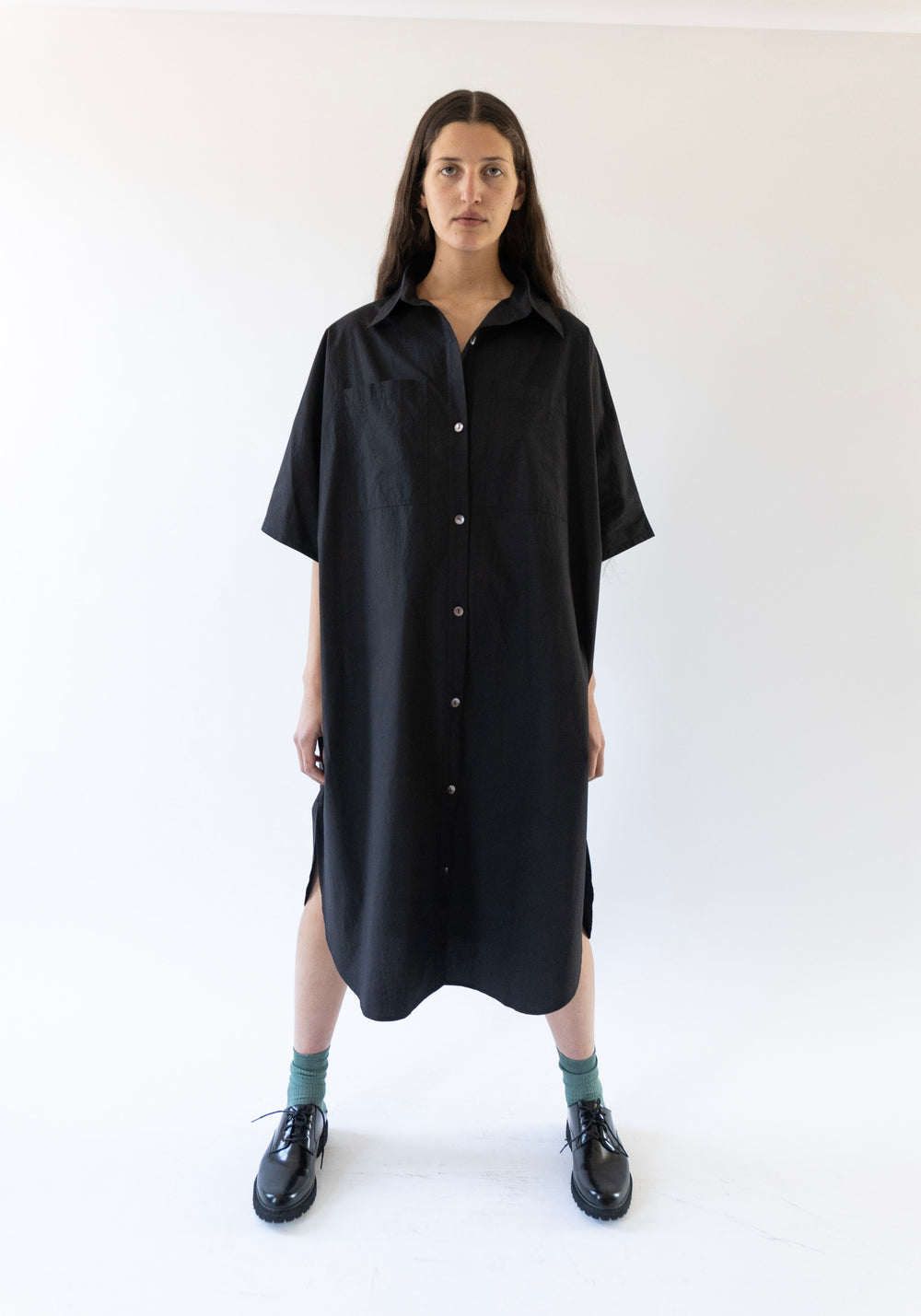 Amada Short-Sleeve Dress in Onyx