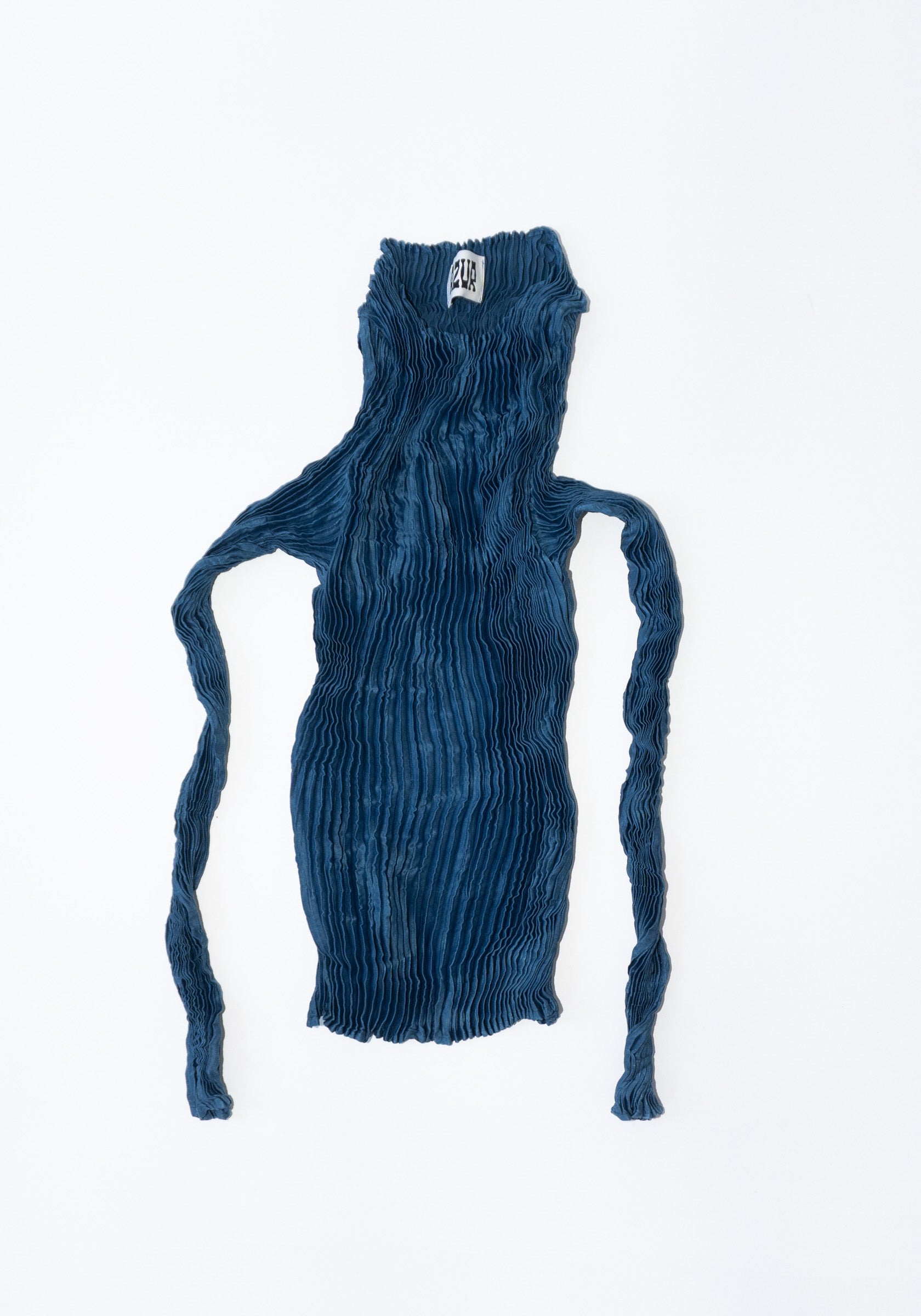 Azur Plissé Satin Silk Sleeve Top in Dark Indigo