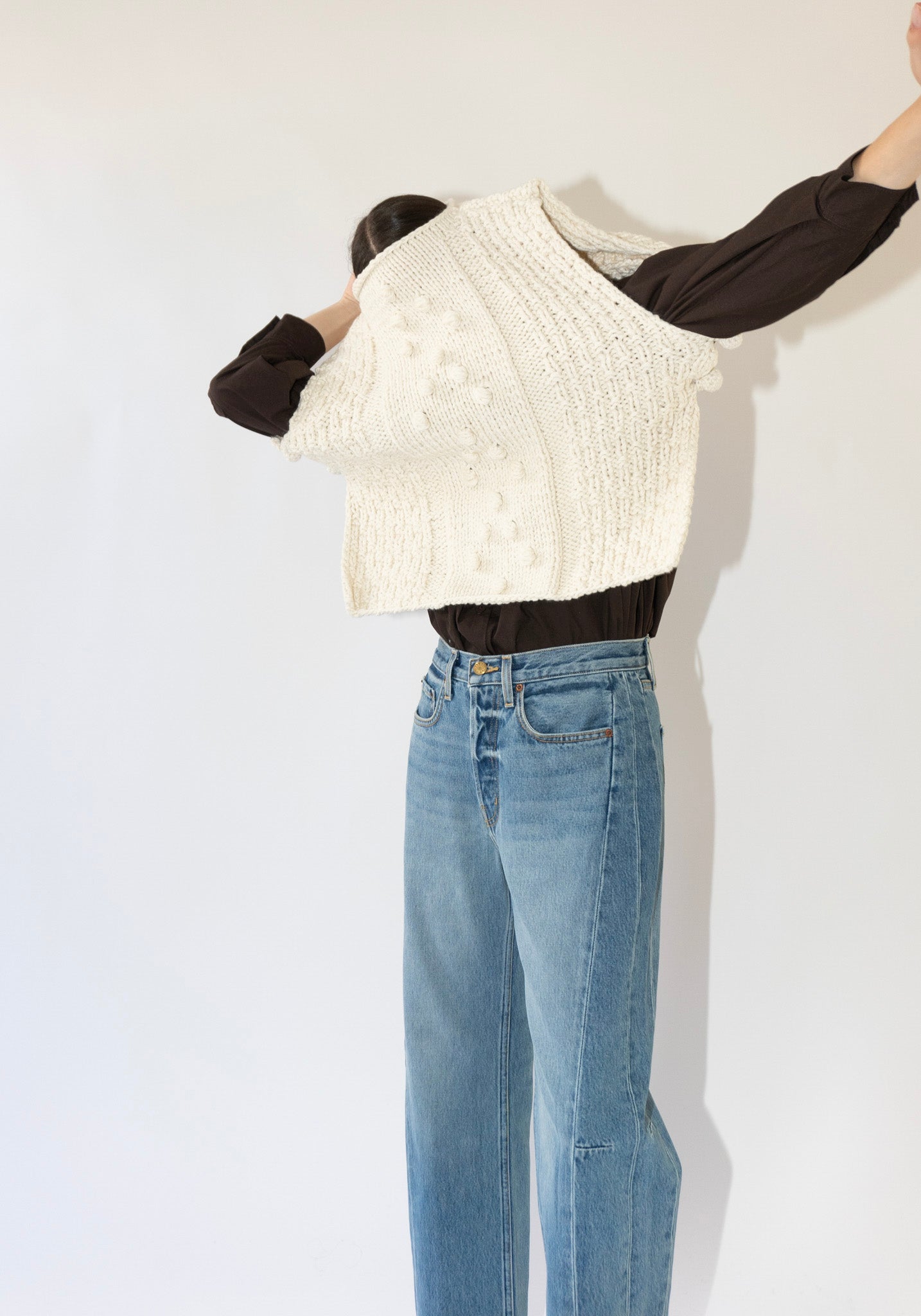 B Sides Hand Knit Gilet in Cream