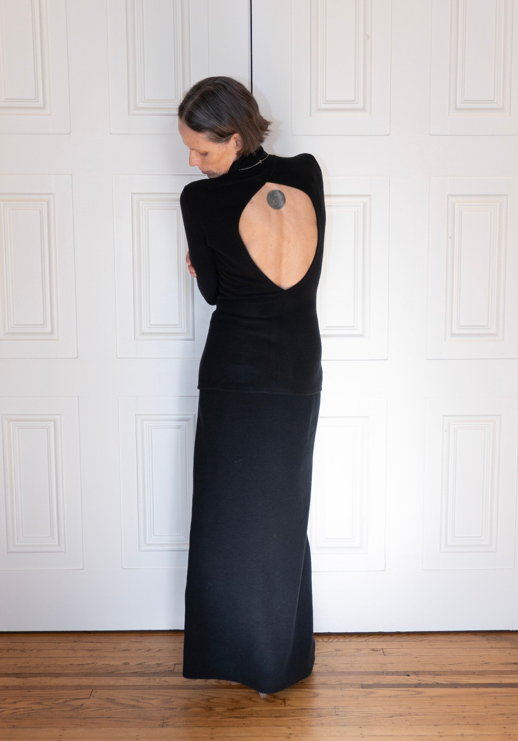 Colleen Allen Drawstring Wool Skirt in Black