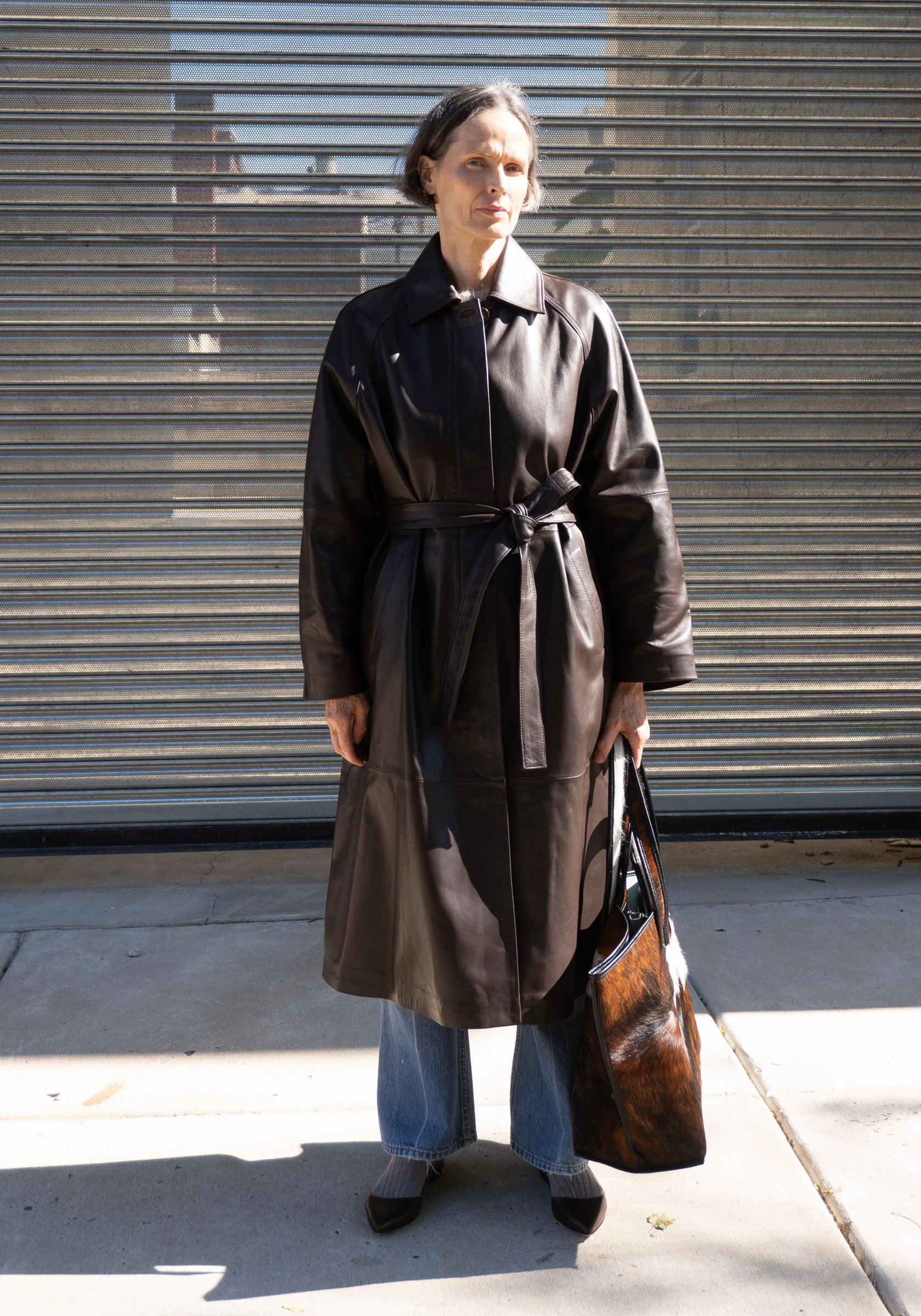 Cordera Nappa Long Trench Coat in Brown