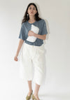 Lauren Manoogian Washed Cropped Trouser Shorts in White