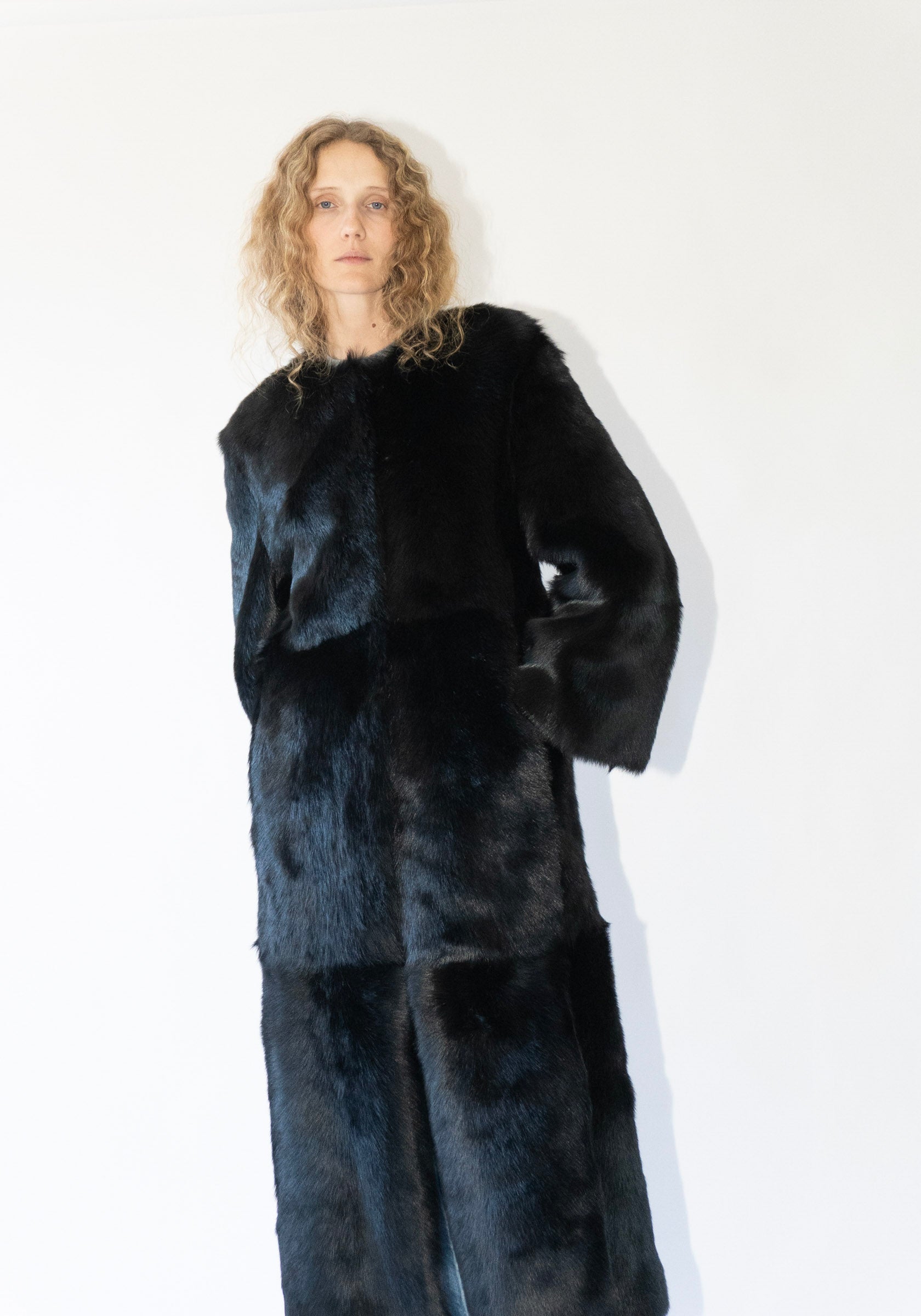 Siba Long Shearling Coat in Black