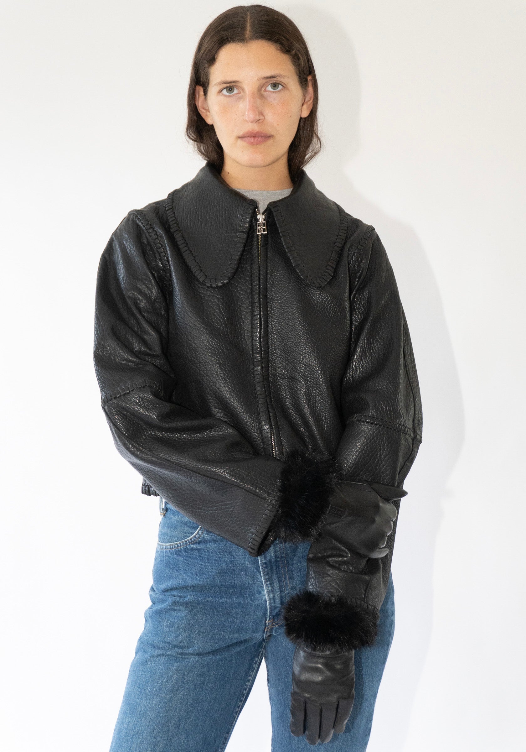 Malene Birger Genna Fur Trim Gloves in Black