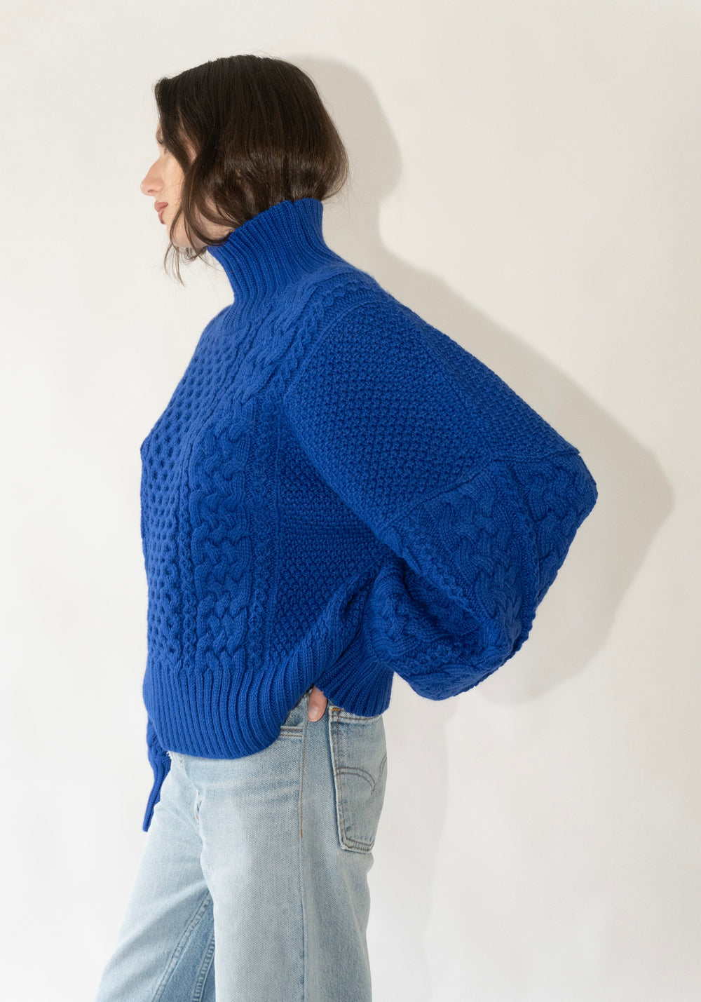 Fisherman Turtleneck Sweater in Cobalt