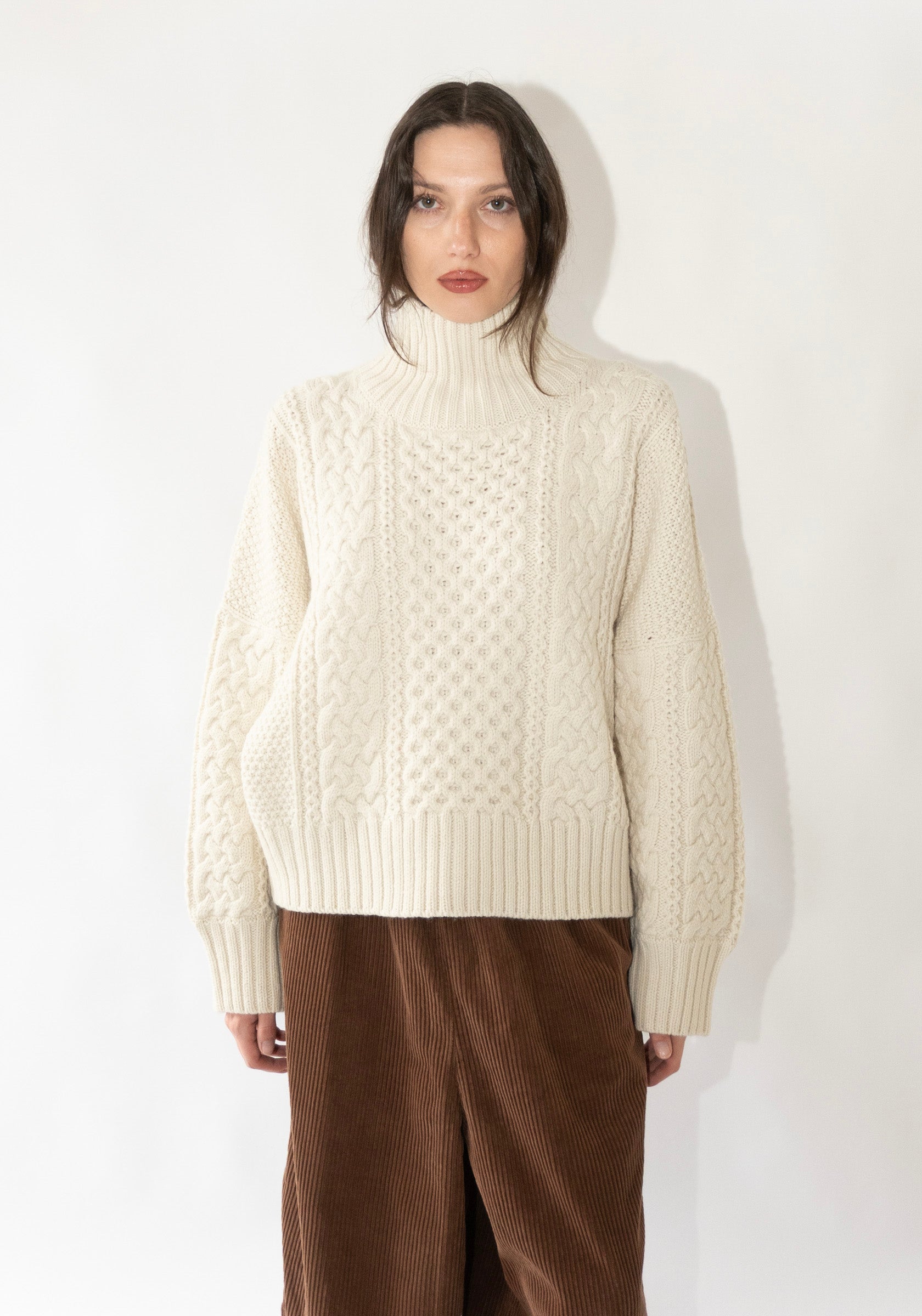 Fisherman Turtleneck Sweater in Cream