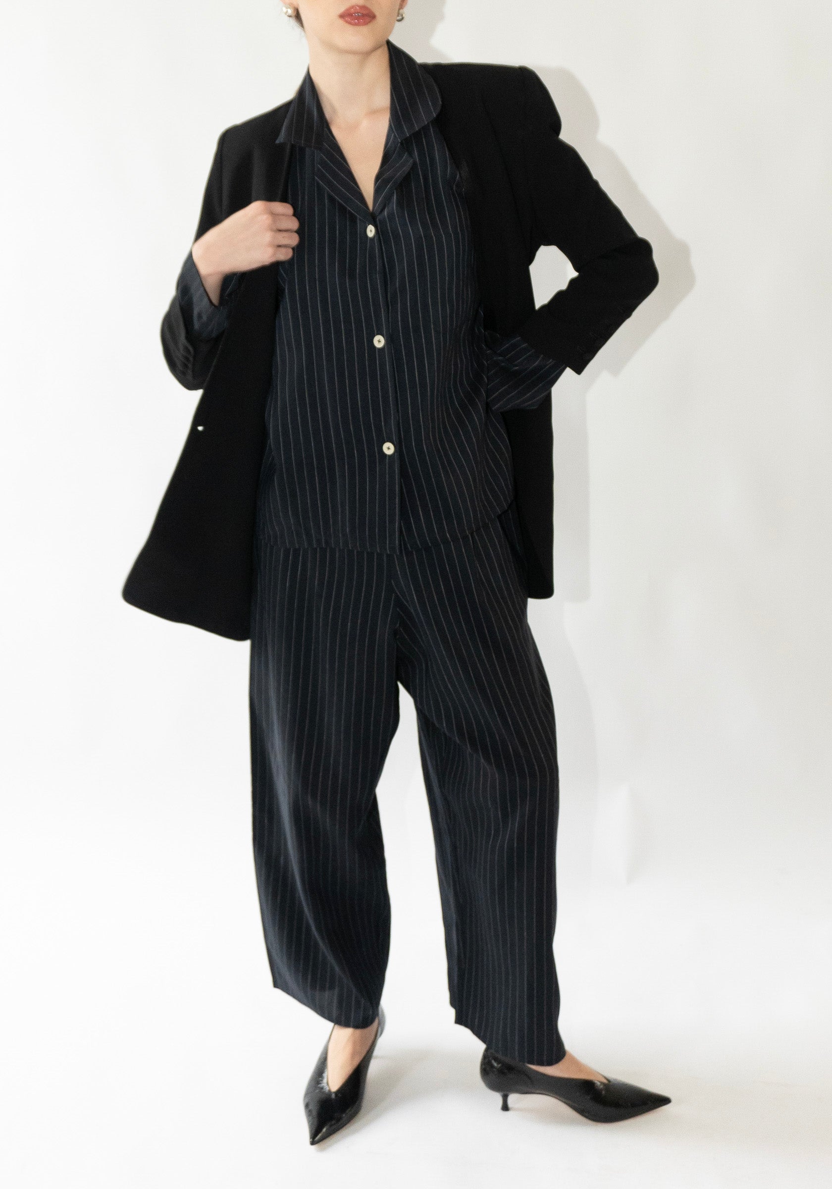 Shaina Mote Pajama Pant in Navy Pinstripe