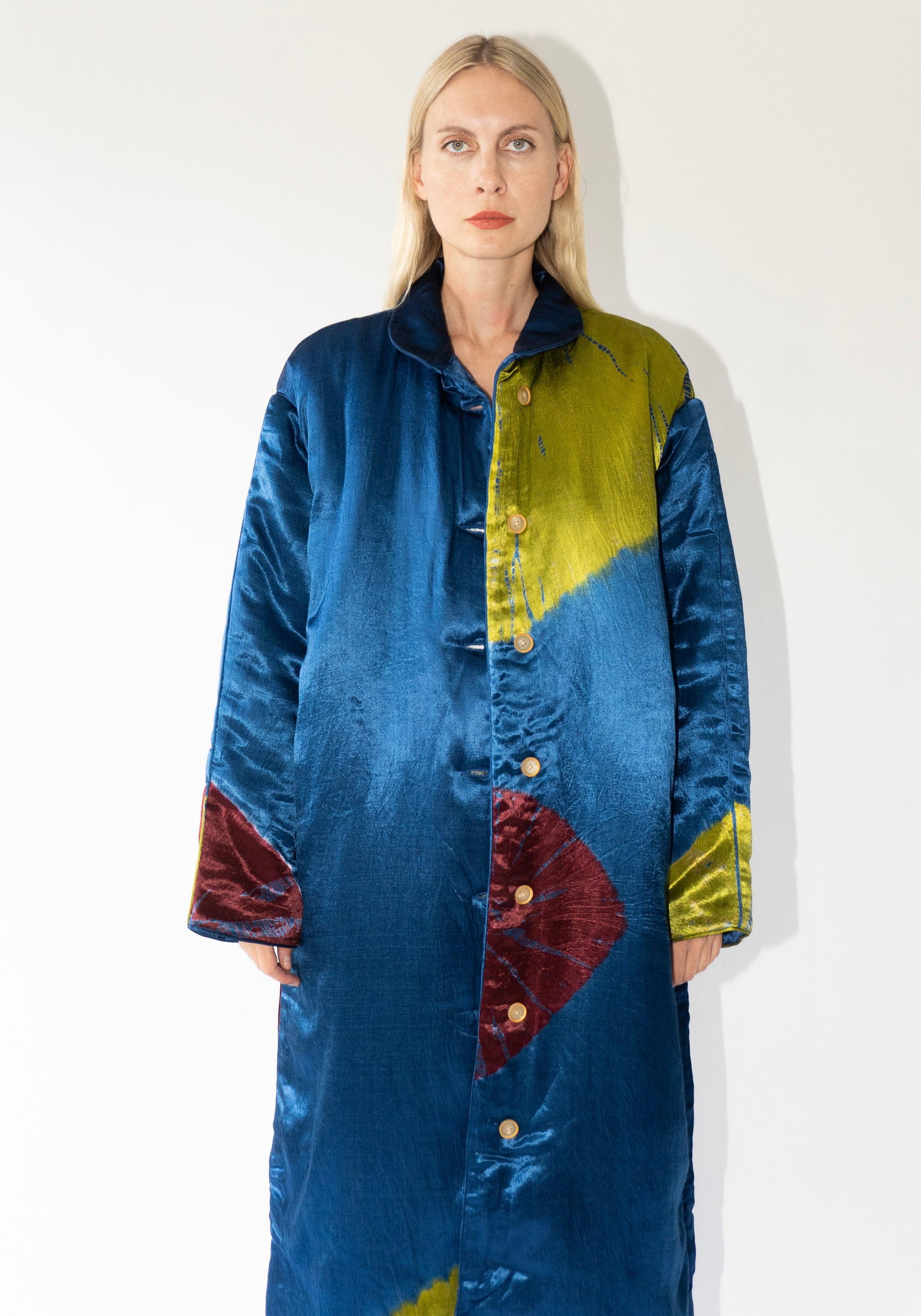 Tigra Tigra Long Coat in Jewel Blue Shibori