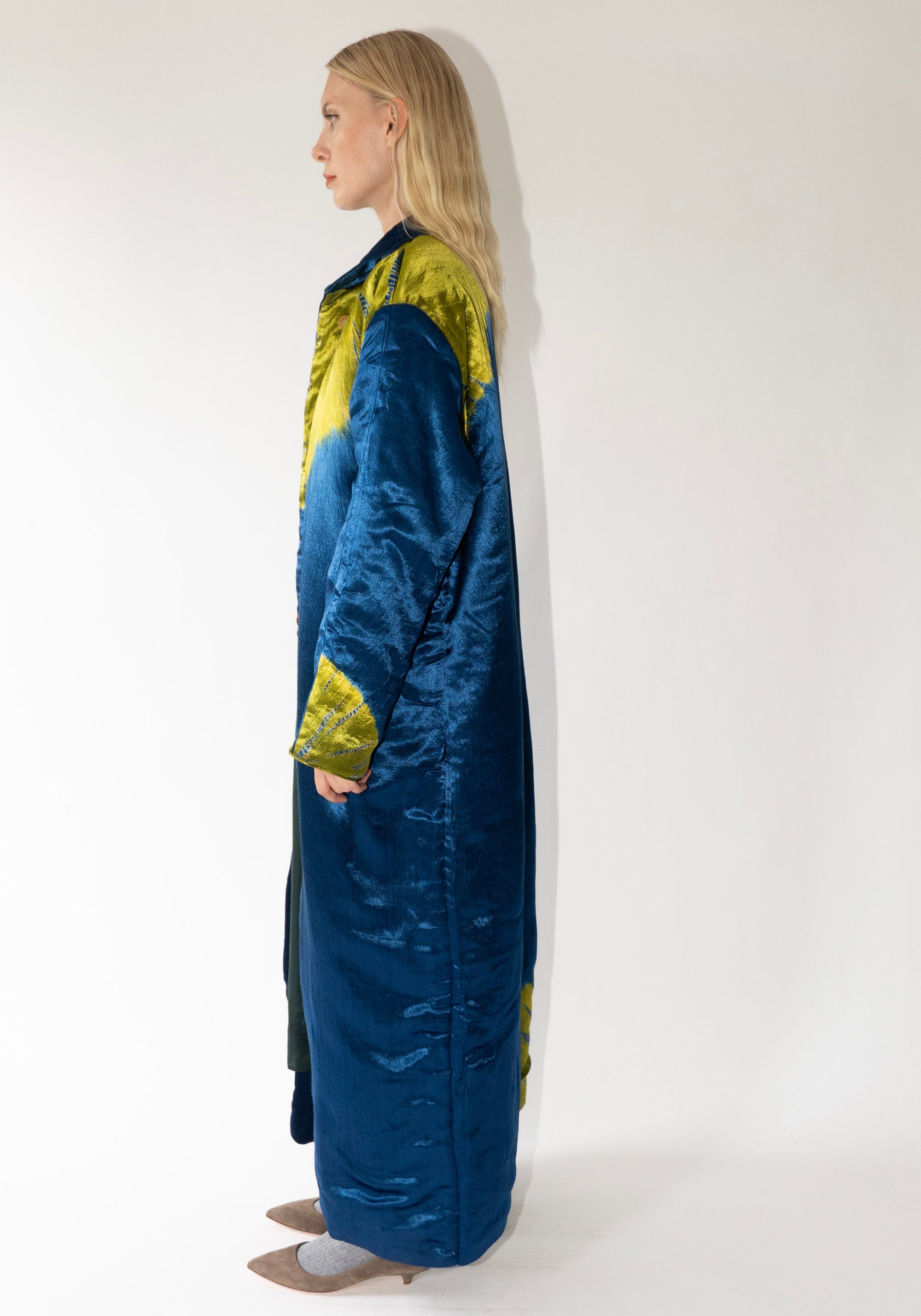 Tigra Tigra Long Coat in Jewel Blue Shibori
