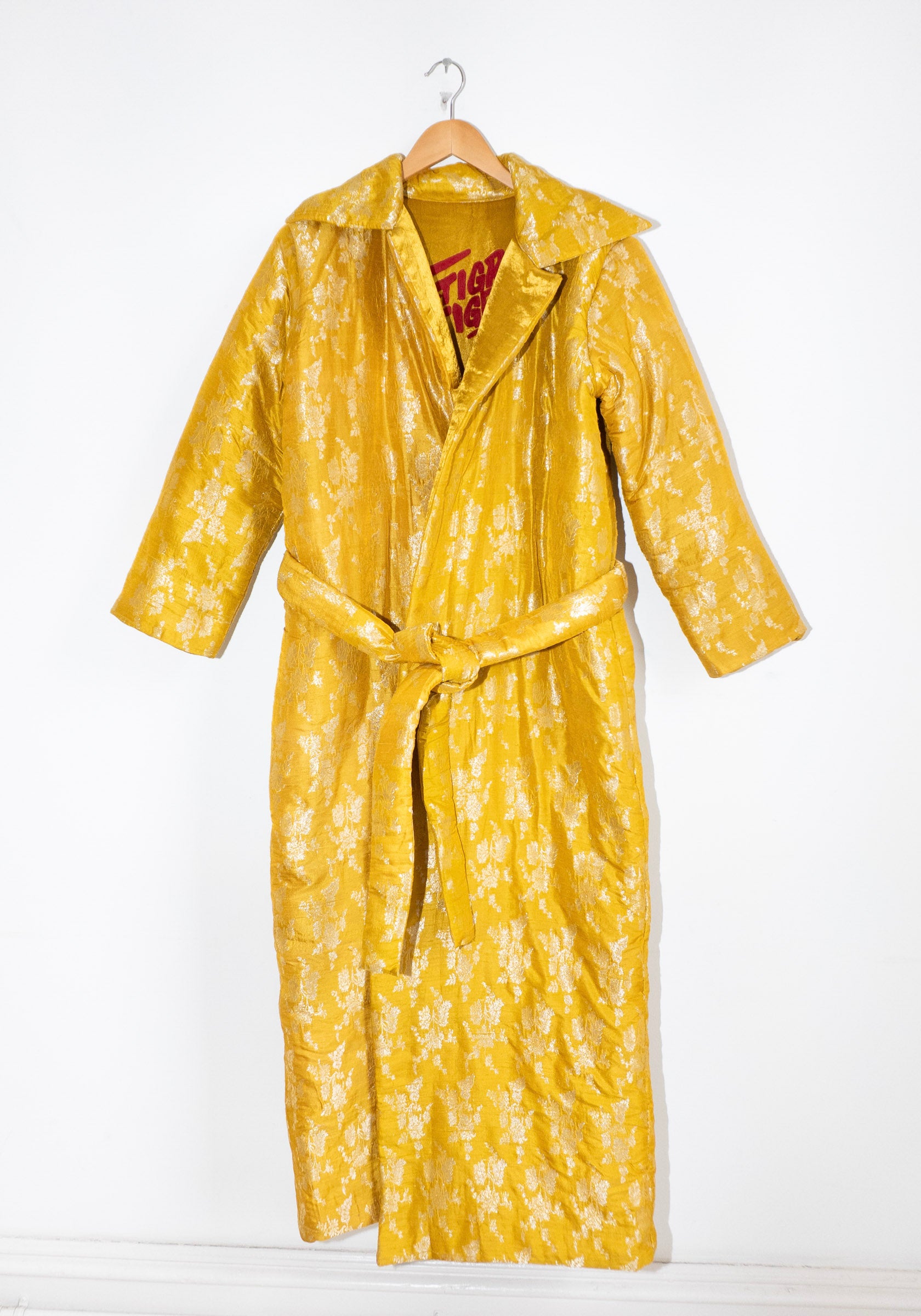 Silk Brocade Puffy Overcoat in Yellow
