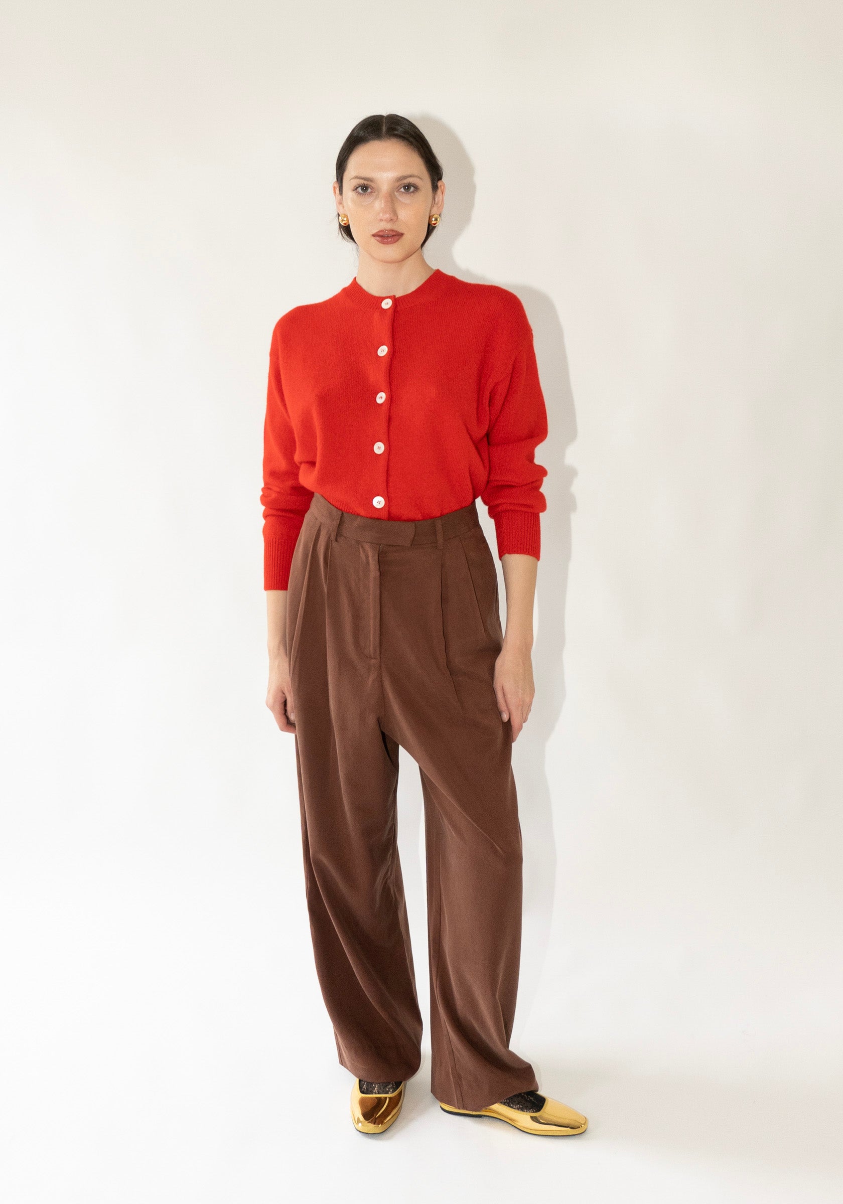 Ada Crewneck Cardigan in Poppy Red