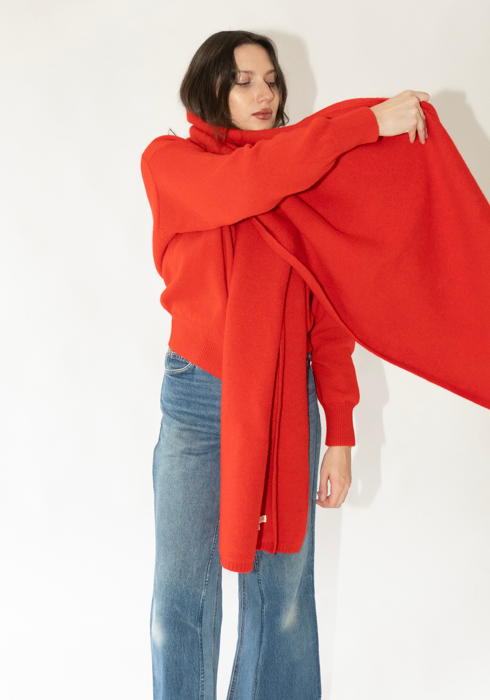 Brea Felted Blanket Scarf in Red