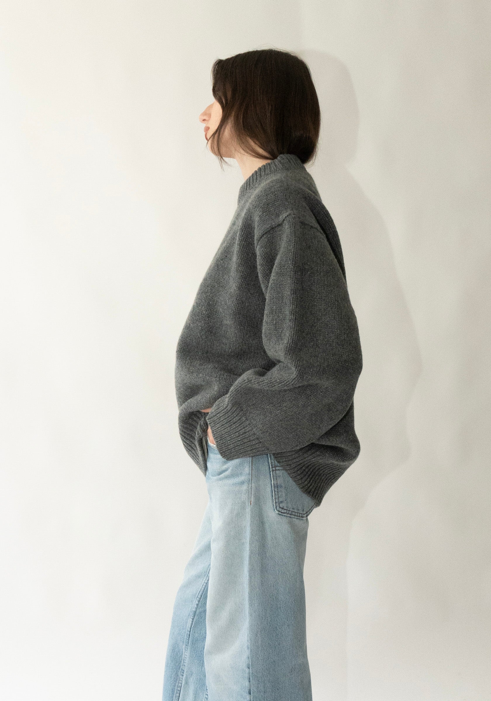 Caragh Chunky Slouchy Crewneck in Charcoal