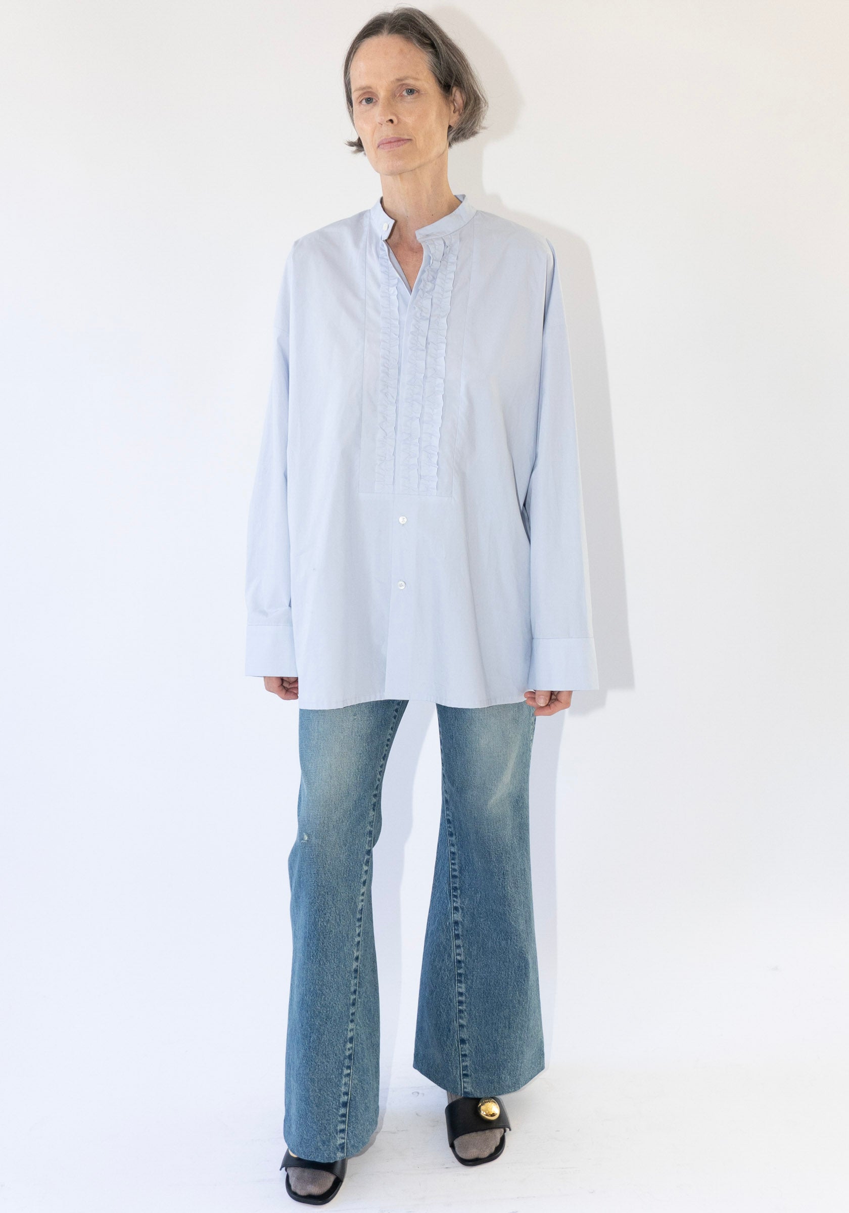 Tanaka Flare Jean Trouser in Green Blue