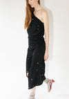 Tigra Tigra Draped T-Shirt Dress with Beadwork and Mirrors in Black